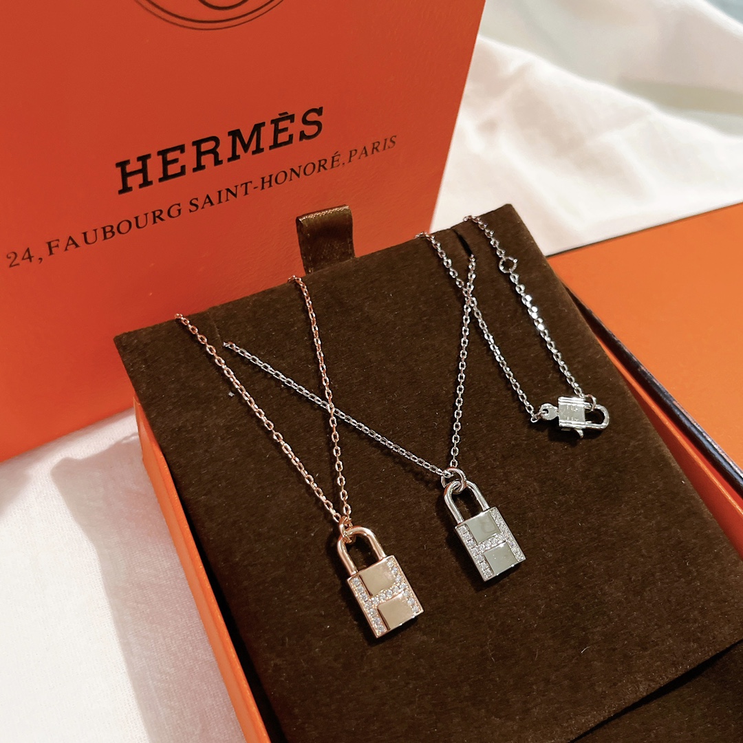 Hermes Jewelry Necklaces & Pendants Platinum Rose Gold Set With Diamonds 925 Silver
