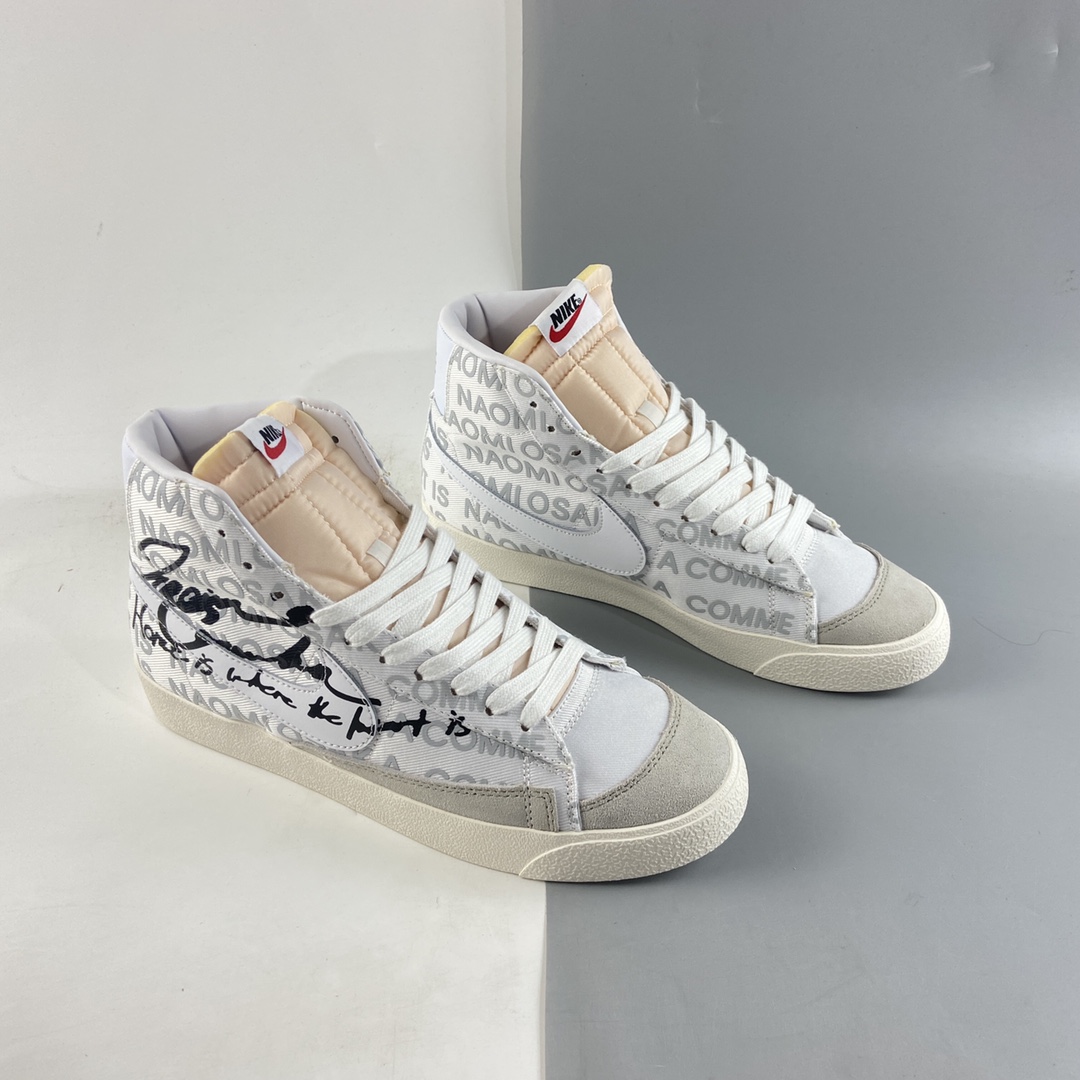 P180  Comme Des Garcons x Naomi Osaka x NIKE Blazer Mid 三方联名白黑 DA5383-100