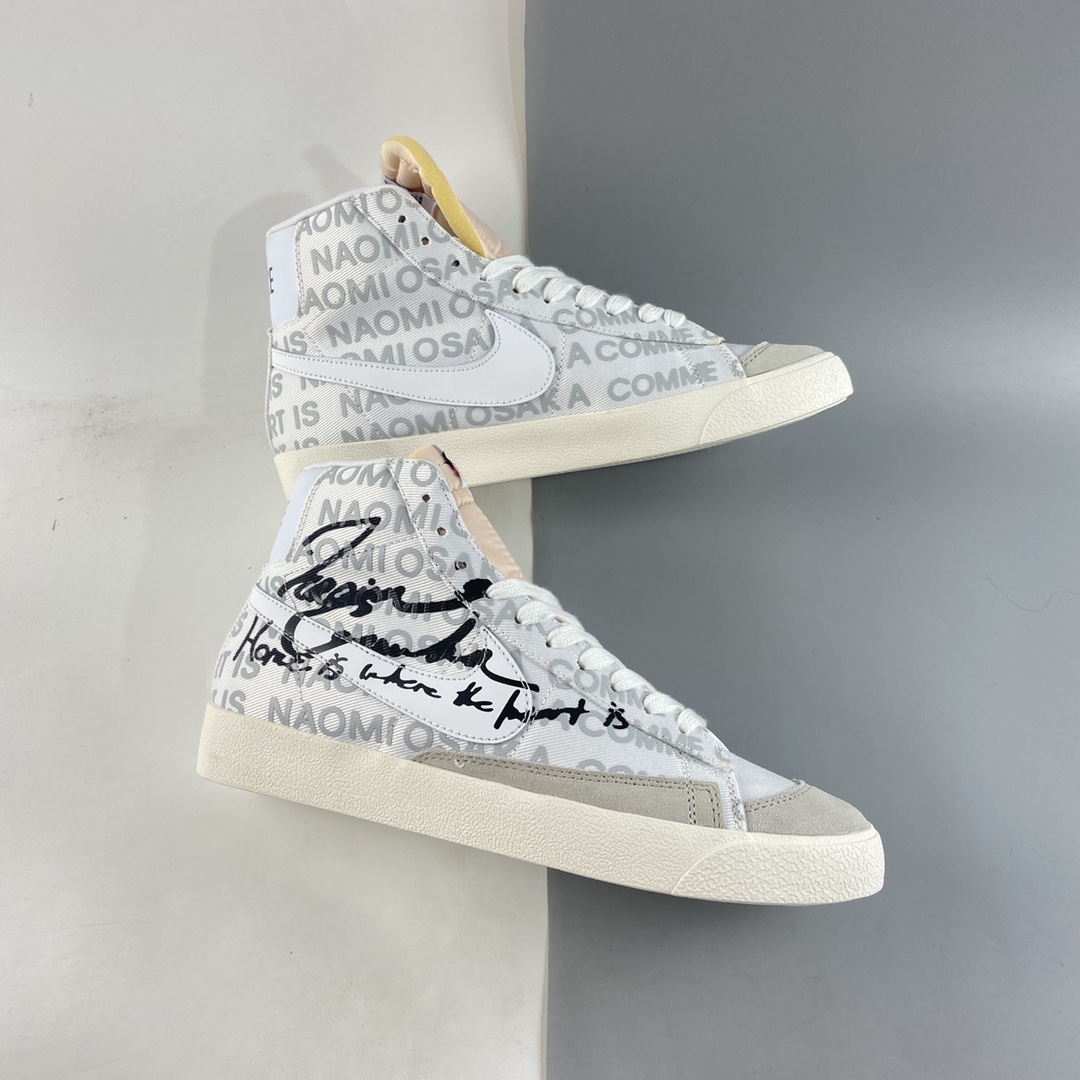 P180  Comme Des Garcons x Naomi Osaka x NIKE Blazer Mid 三方联名白黑 DA5383-100