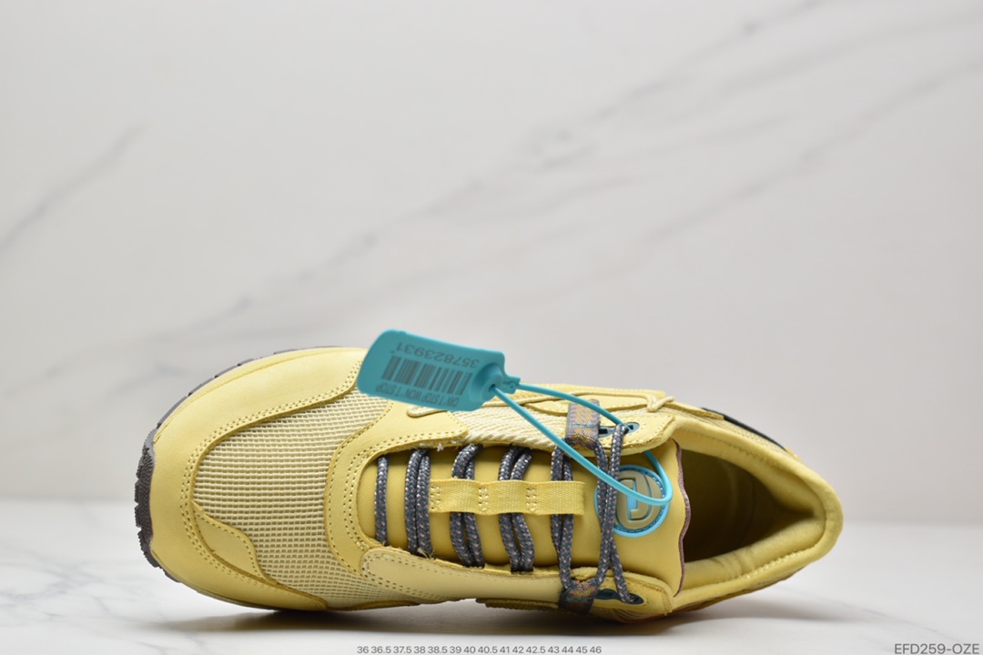 390 Travis Scott x Nike Air Max 1” Wheat/Lemon”运动慢跑鞋“柠檬黄做旧倒钩”DO9392-700