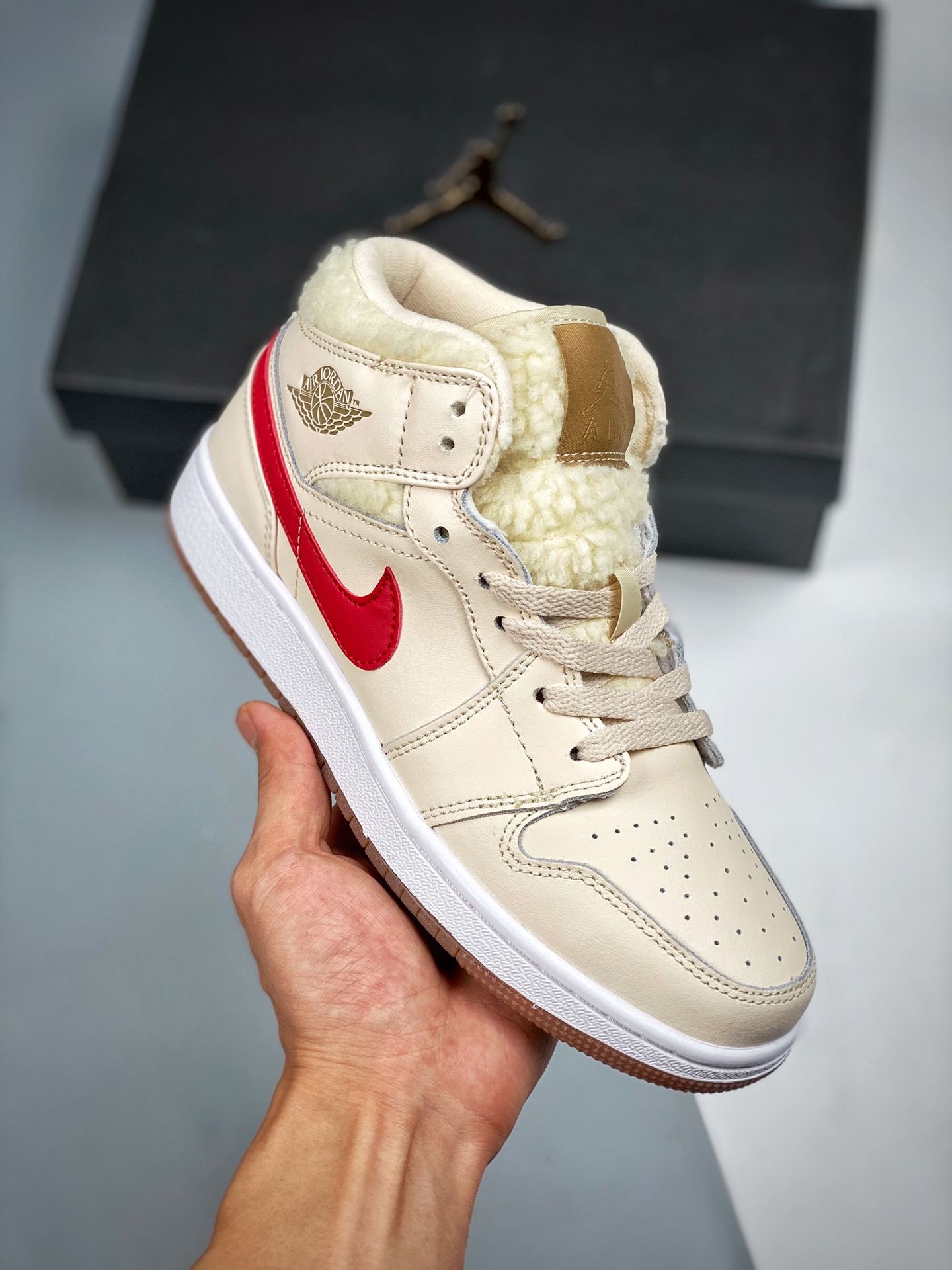 Air Jordan 1 Mid blanco crema, yin-yang, té de perlas con leche, serie de caña media, nuevo lote, suela original con mo…