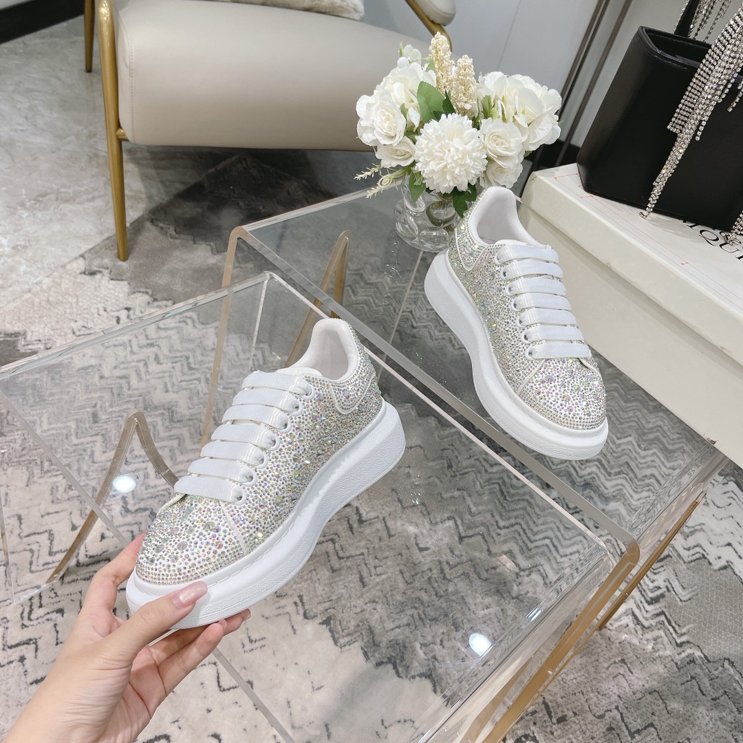 2021SS McQueen Crystal Velvet Shoes with Czech Diamonds, 1:1 Replicas, Sizes 35-41, Sheepskin Lining. - 图片 2