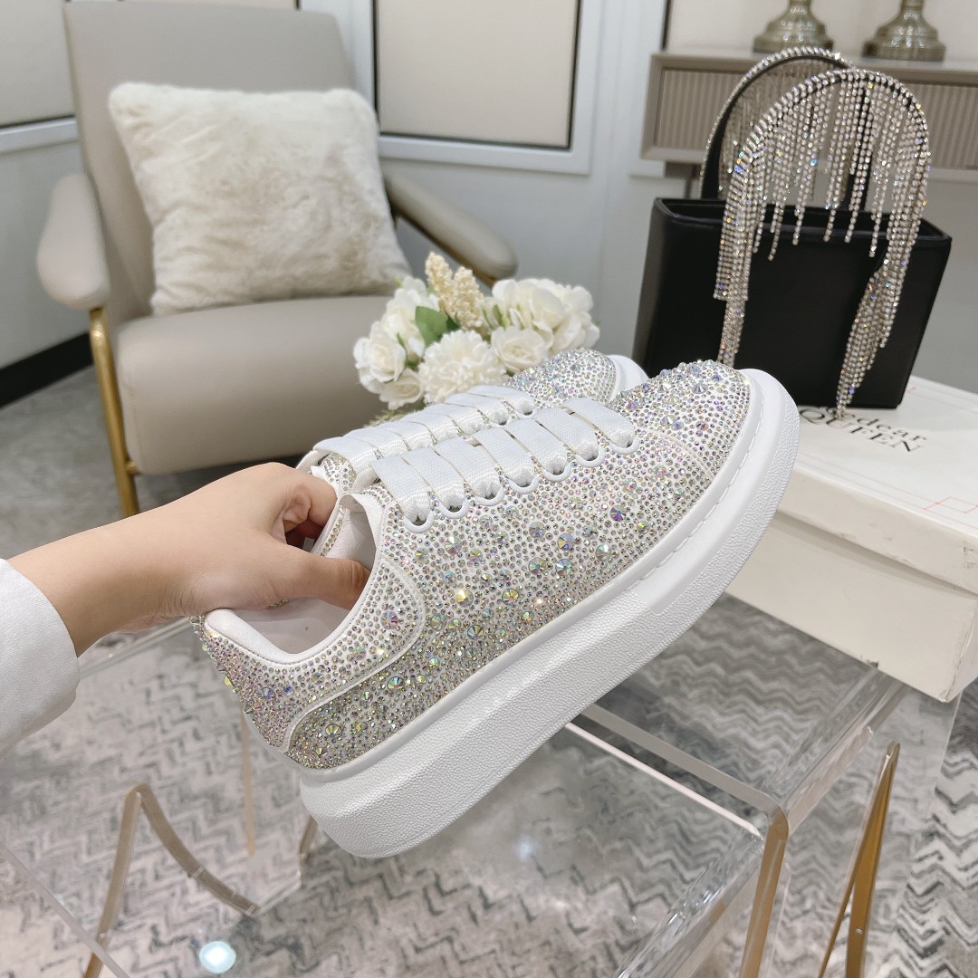 2021SS McQueen Crystal Velvet Shoes with Czech Diamonds, 1:1 Replicas, Sizes 35-41, Sheepskin Lining. - 图片 5