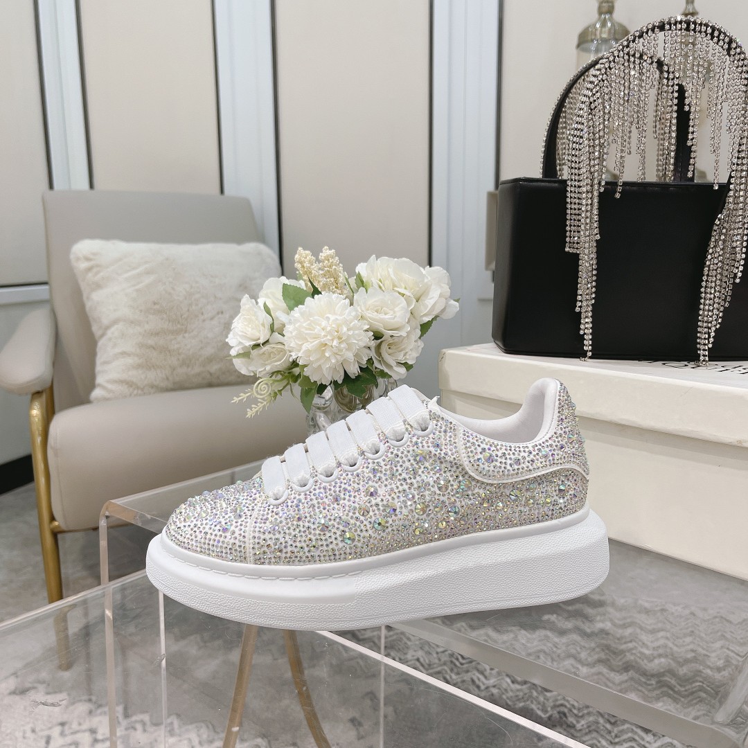 2021SS McQueen Crystal Velvet Shoes with Czech Diamonds, 1:1 Replicas, Sizes 35-41, Sheepskin Lining. - 图片 9