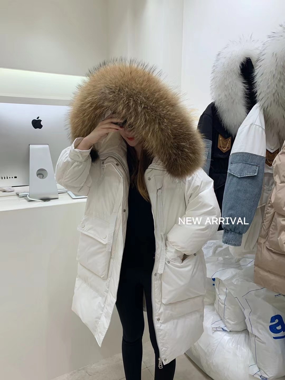 chanel特大号毛领羽绒服s胸围1