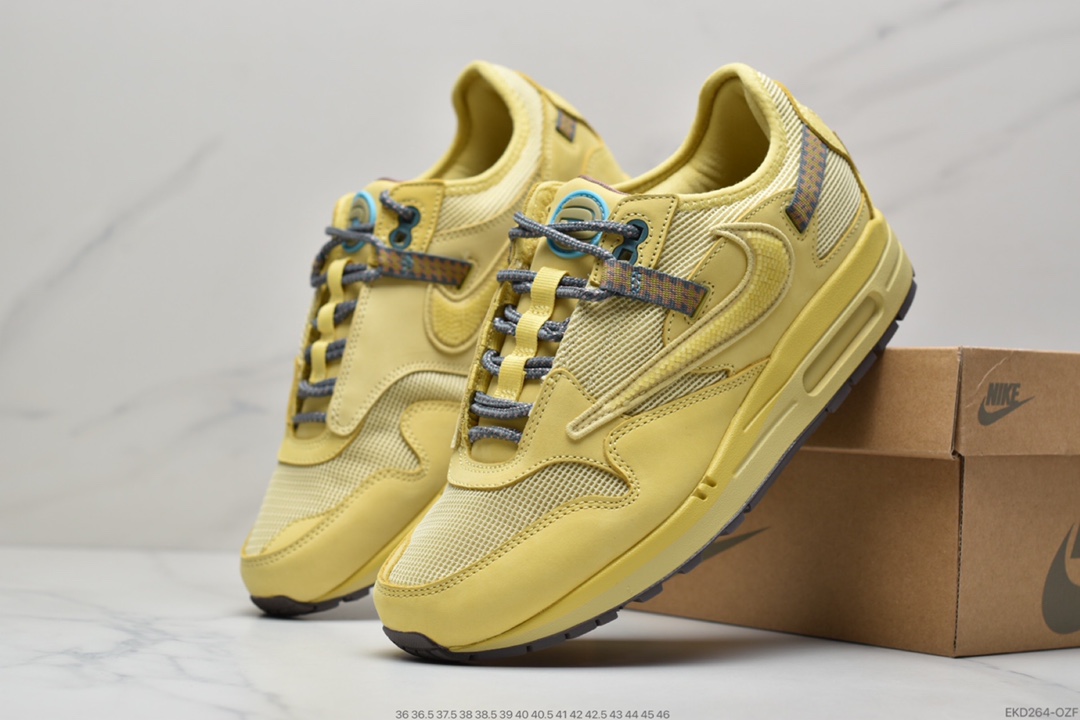 380 Travis Scott x Nike Air Max 1” Wheat/Lemon”慢跑鞋“柠檬黄做旧倒钩”DO9392-700