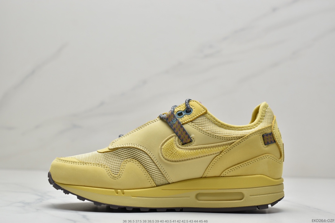 380 Travis Scott x Nike Air Max 1” Wheat/Lemon”慢跑鞋“柠檬黄做旧倒钩”DO9392-700