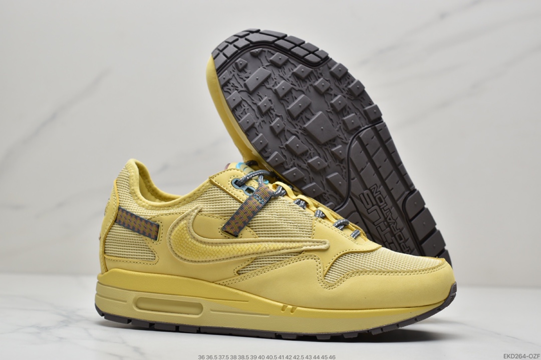 380 Travis Scott x Nike Air Max 1” Wheat/Lemon”慢跑鞋“柠檬黄做旧倒钩”DO9392-700