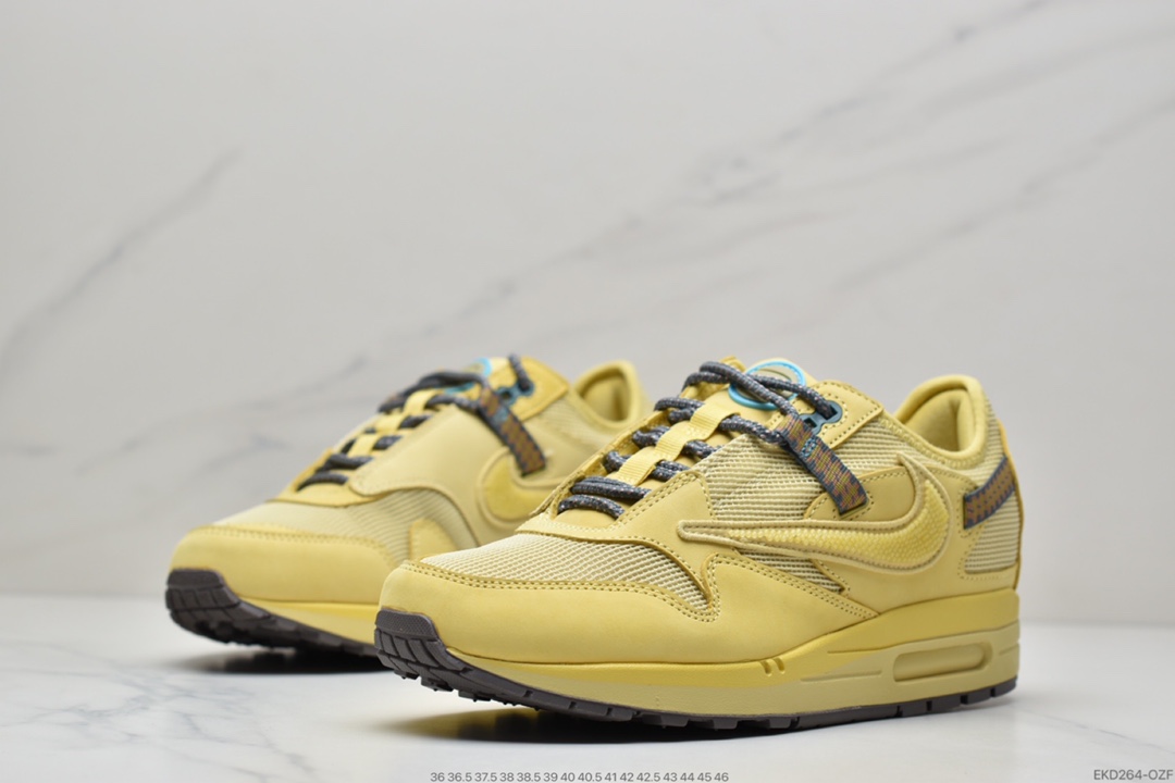 380 Travis Scott x Nike Air Max 1” Wheat/Lemon”慢跑鞋“柠檬黄做旧倒钩”DO9392-700