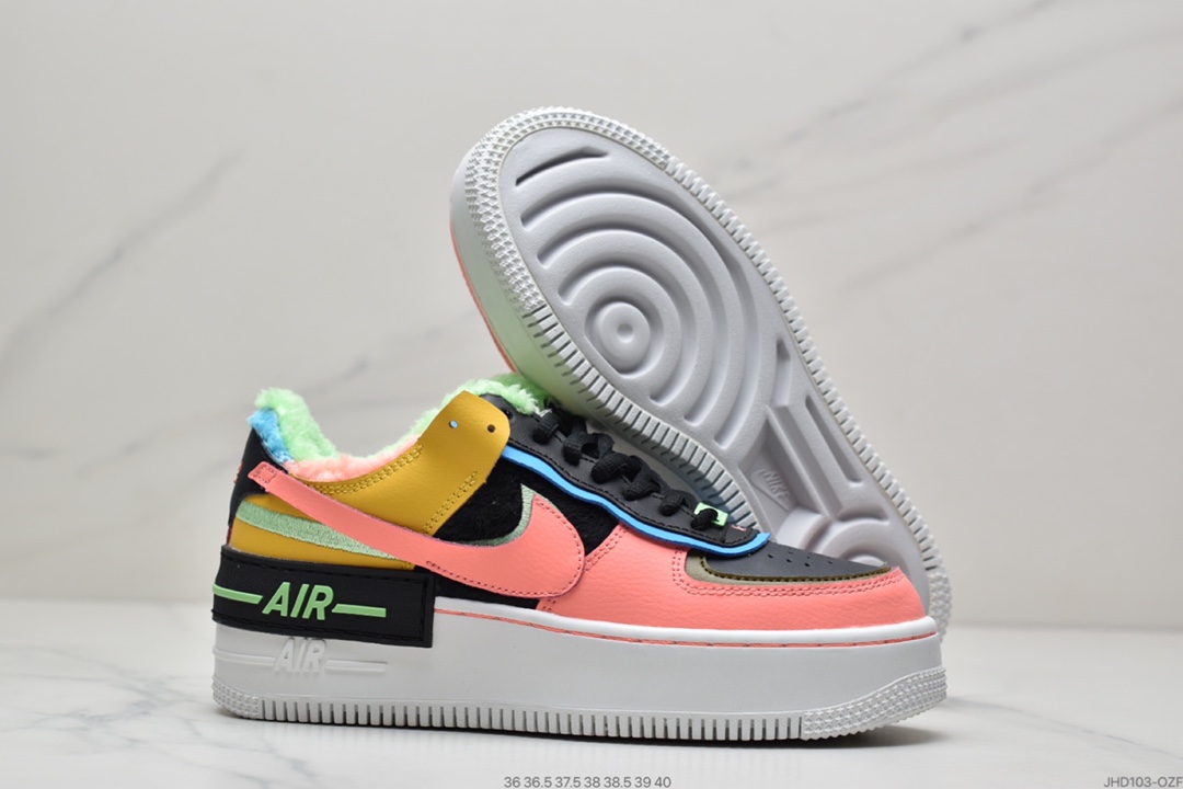 190 加绒全新少女系解构主义设计Air Force 1 Shadow AF1糖果鸳鸯 钻石水晶底 DC5270-016