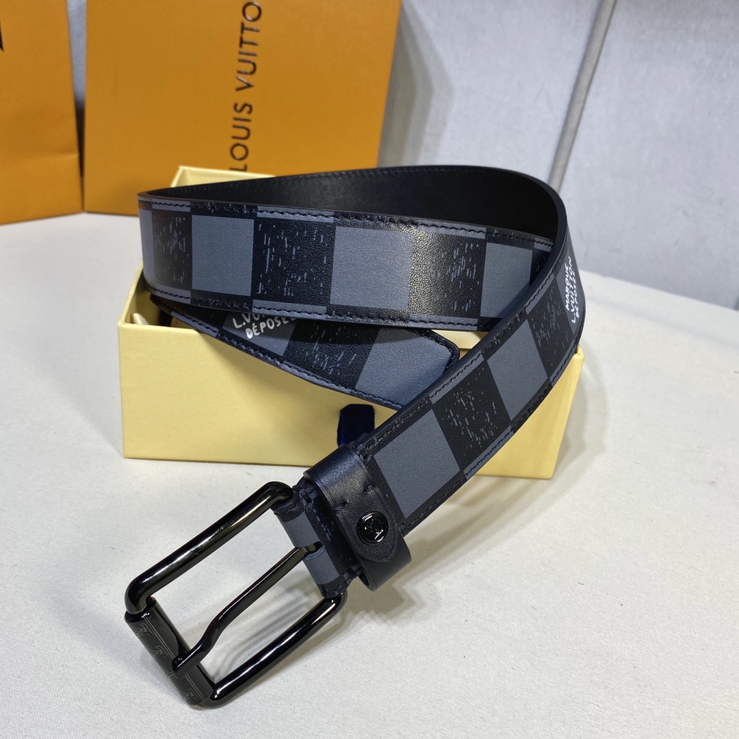 Louis Vuitton Belts Buy 2023 Replica
 Black Lattice Men Calfskin Cowhide