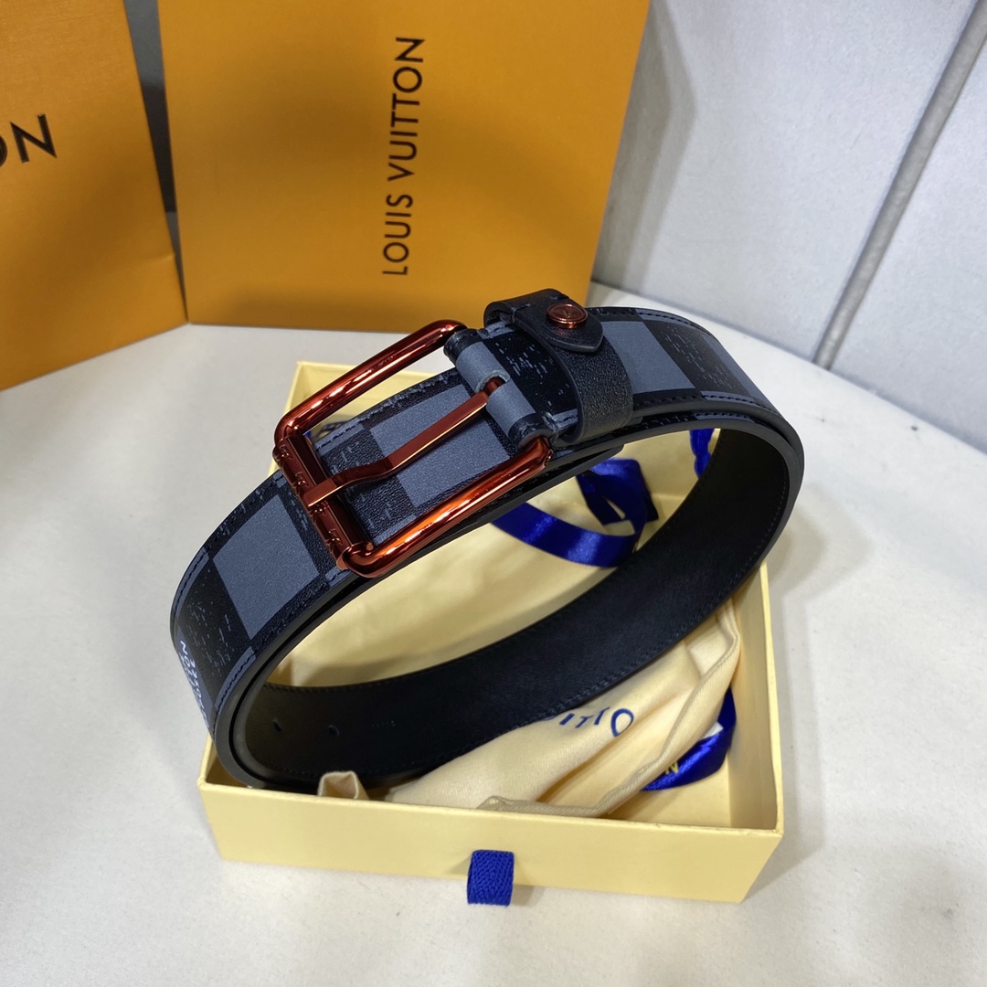 Louis Vuitton Belts Black Lattice Men Calfskin Cowhide