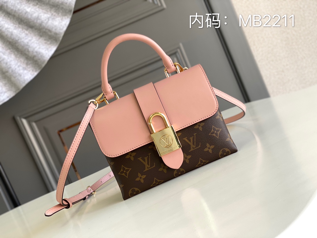 Louis Vuitton LV Locky BB Bags Handbags Gold Monogram Canvas Cowhide Fabric Fashion