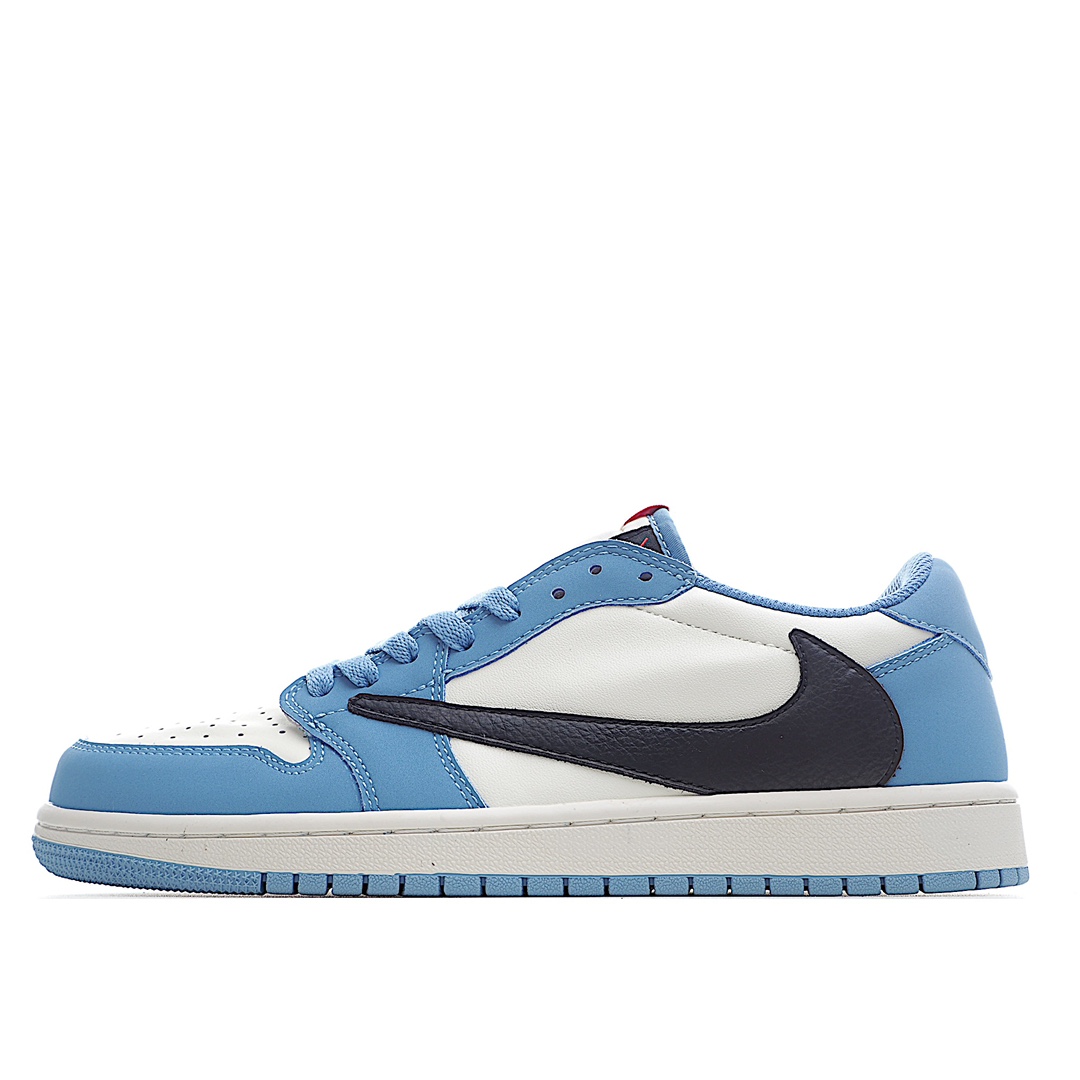 H0 Travis Scott x Air Jordan AJ1 Low TS联名倒勾低帮板鞋 DH3277-109亮点之处在于鞋侧的倒置 Swoosh 鞋面以白蓝牛巴革及黑色荔枝皮的混搭设计 反转Swoosh Logo荔枝头层皮打造 错版灵感来源于洛杉矶球鞋店铺收到一双特别的错版 Air Jordan 1“Gold Toe” 的勾子倒过来 之后抄近 H0 00美元 研发出反向勾的设计