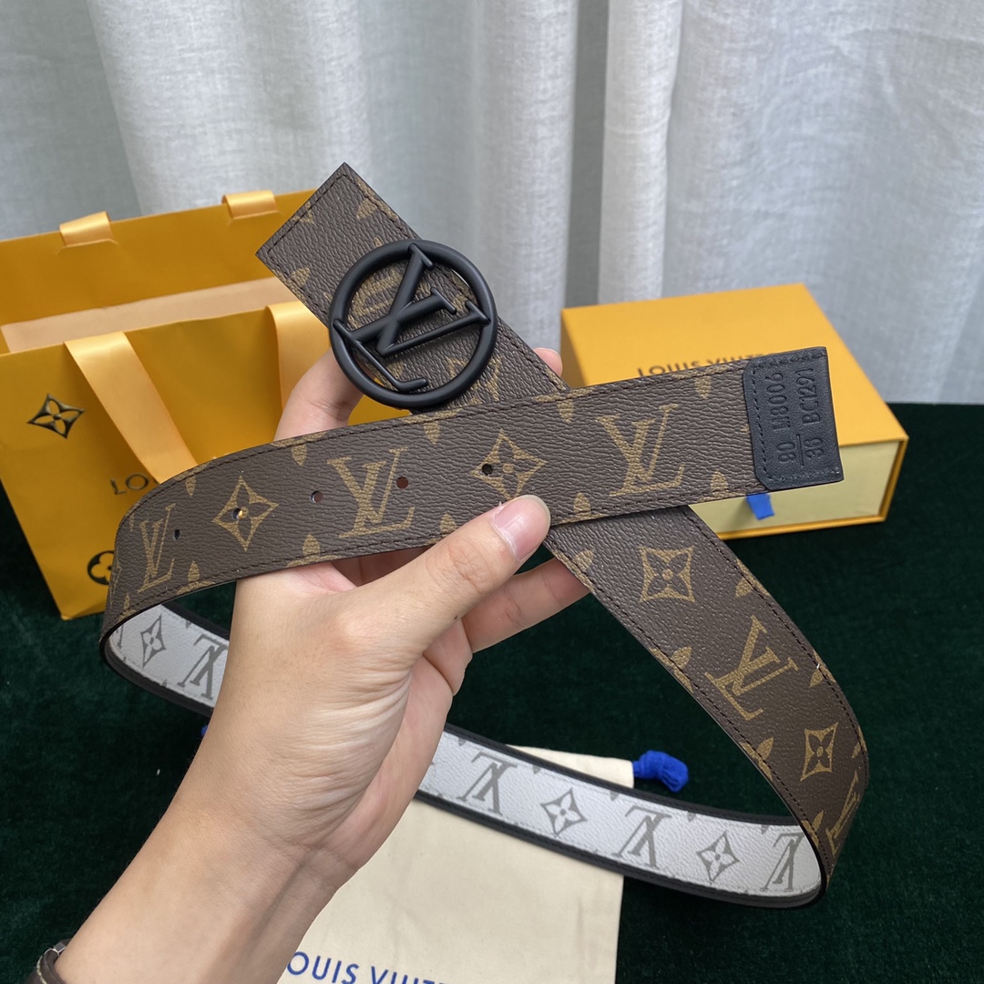 Louis Vuitton Perfect 
 Belts Black White Splicing Men Canvas