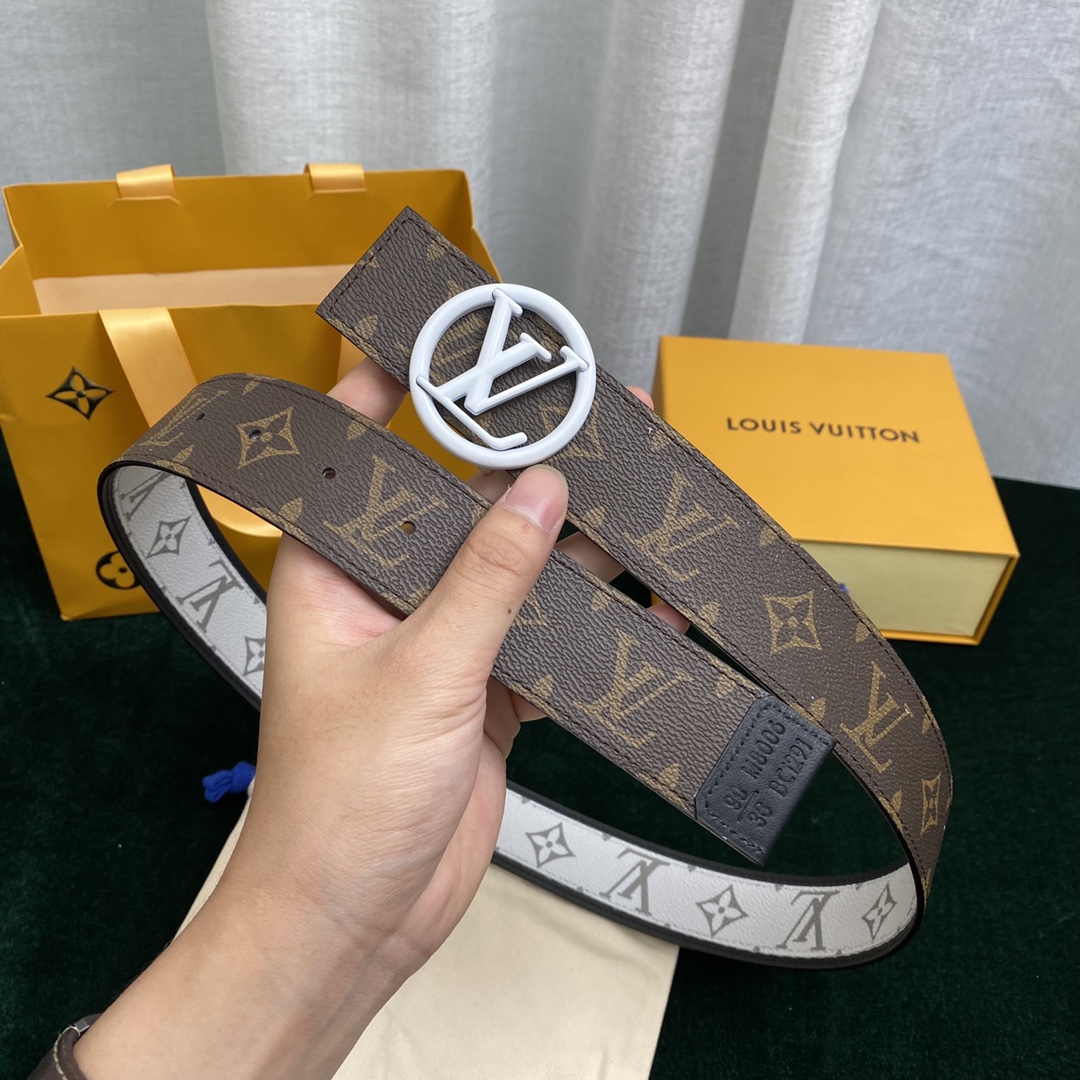 Louis Vuitton Belts Black White Splicing Men Canvas