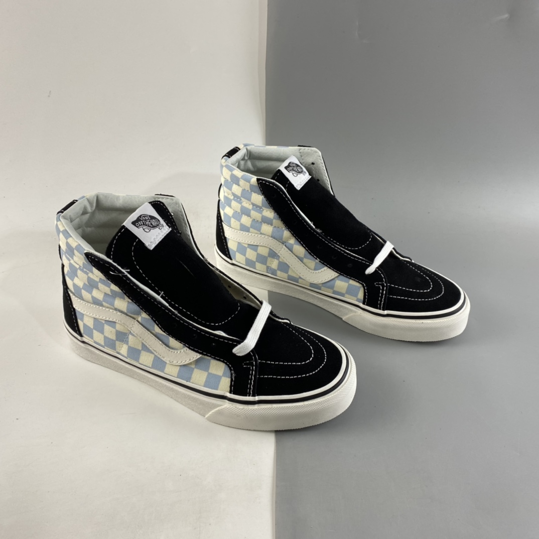 P160  Vans SK8-Hi 范斯官方 奶蓝色棋盘格男鞋女鞋高帮板鞋 VN0003CAI8C