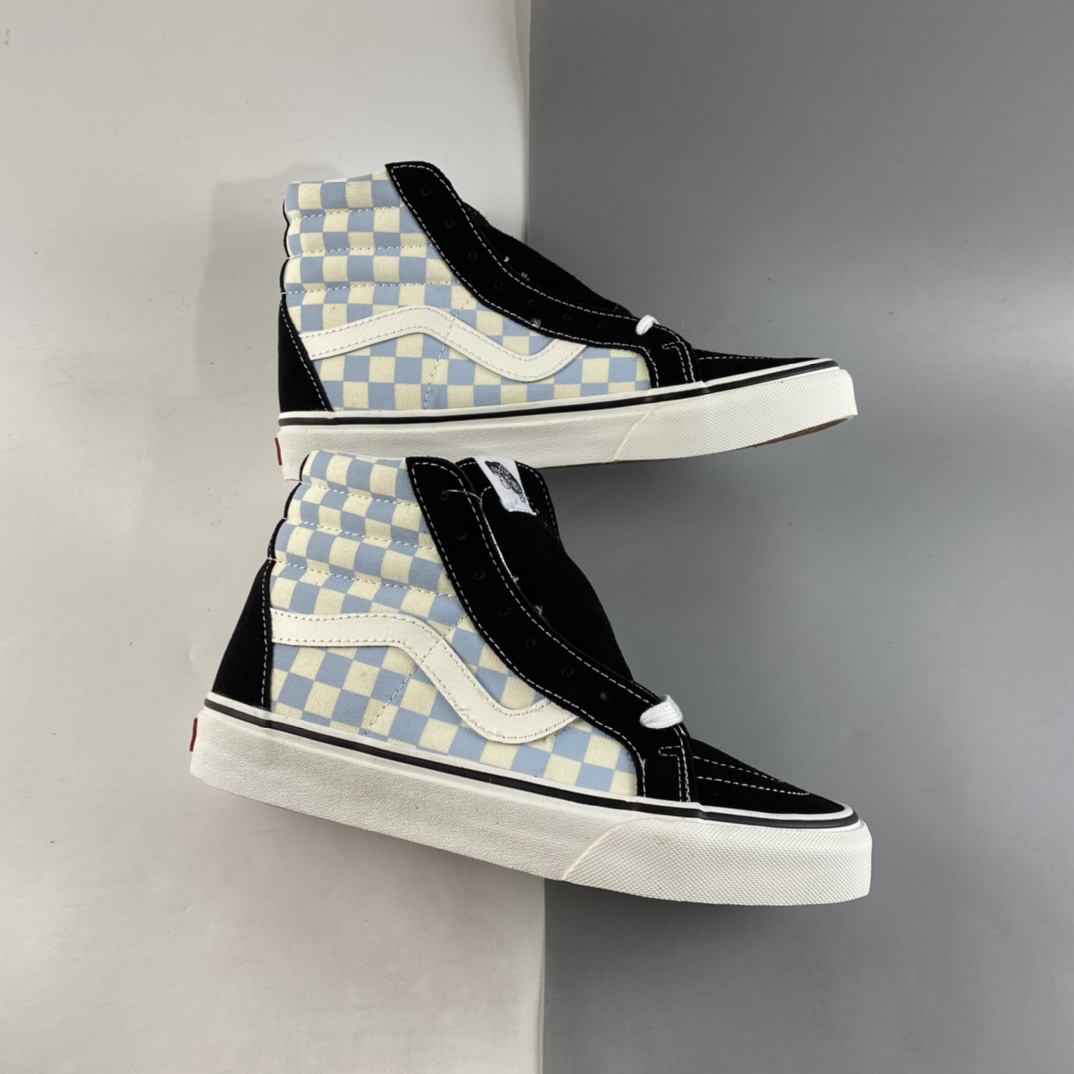 P160  Vans SK8-Hi 范斯官方 奶蓝色棋盘格男鞋女鞋高帮板鞋 VN0003CAI8C
