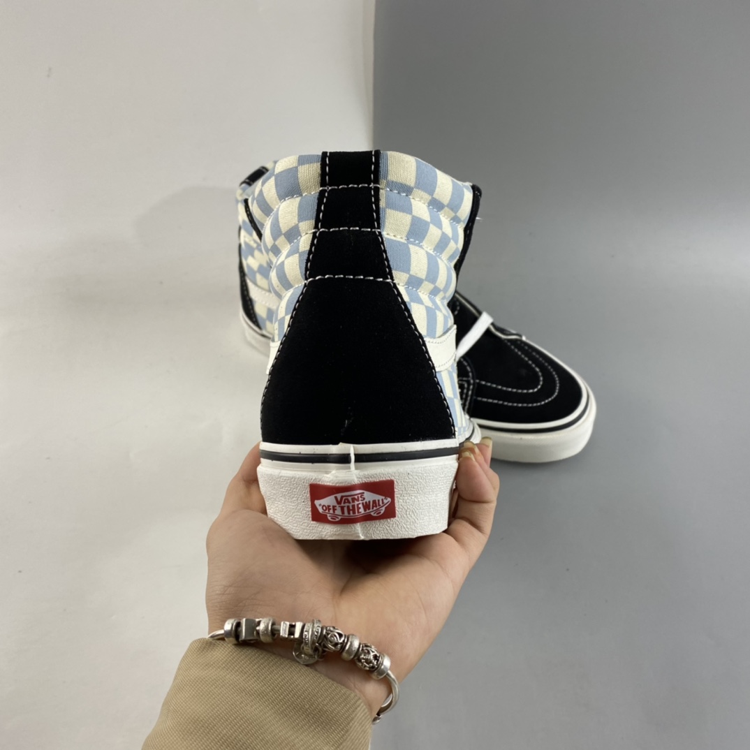 P160  Vans SK8-Hi 范斯官方 奶蓝色棋盘格男鞋女鞋高帮板鞋 VN0003CAI8C
