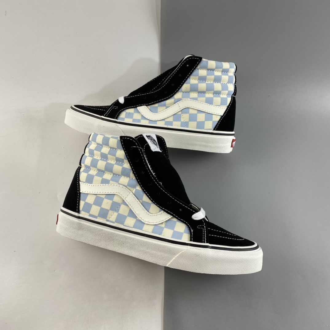 P160  Vans SK8-Hi 范斯官方 奶蓝色棋盘格男鞋女鞋高帮板鞋 VN0003CAI8C