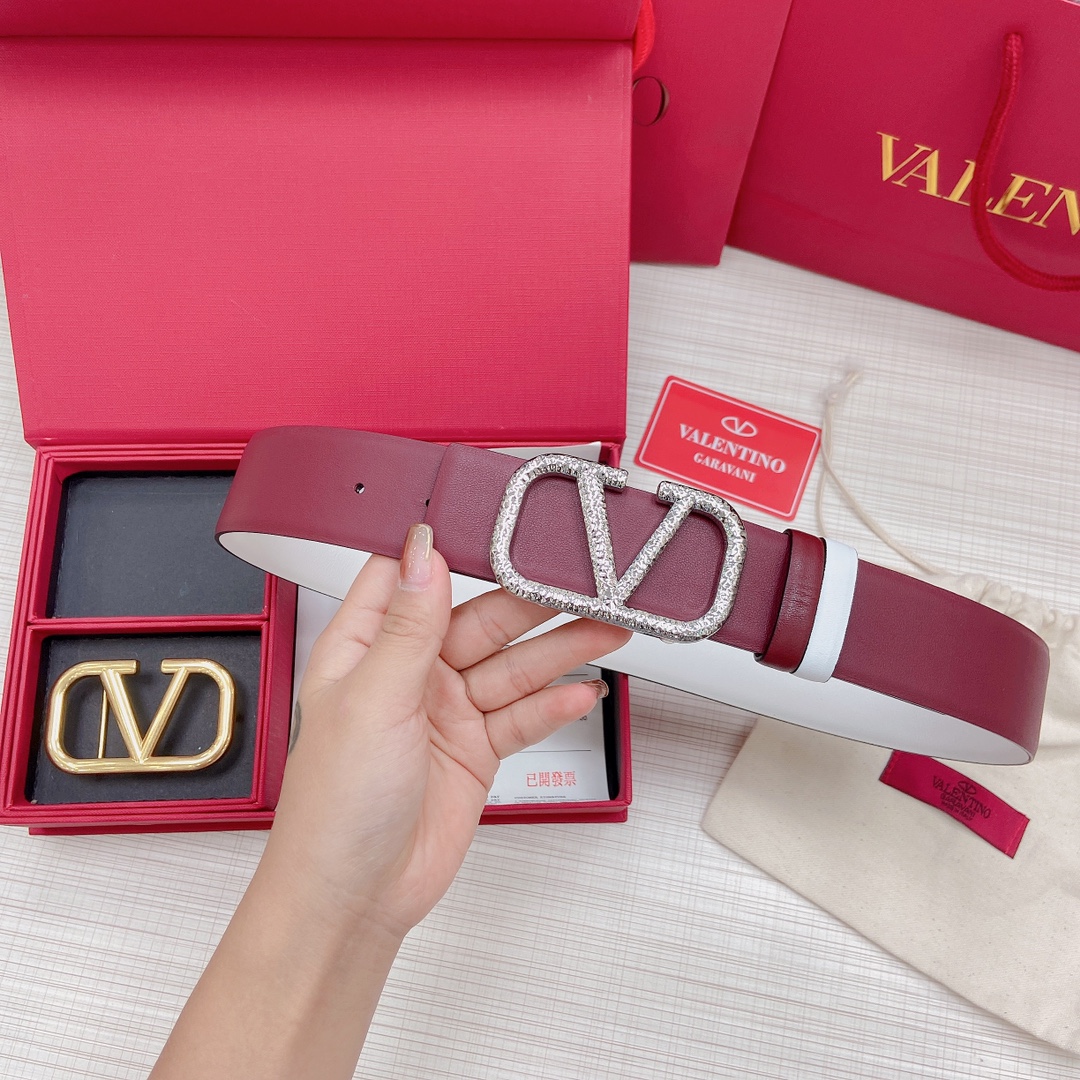 [Valentino Belts]New models are coming 4.0cm Valentino gift box set with two-s