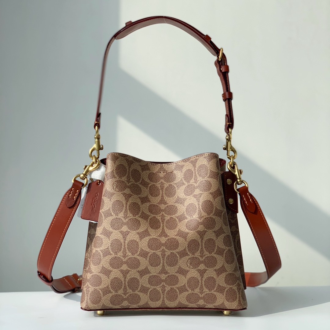 Coach ～纯原 coach蔻驰C3890 标志帆布WILLOW水桶包，印花老花单肩斜挎包