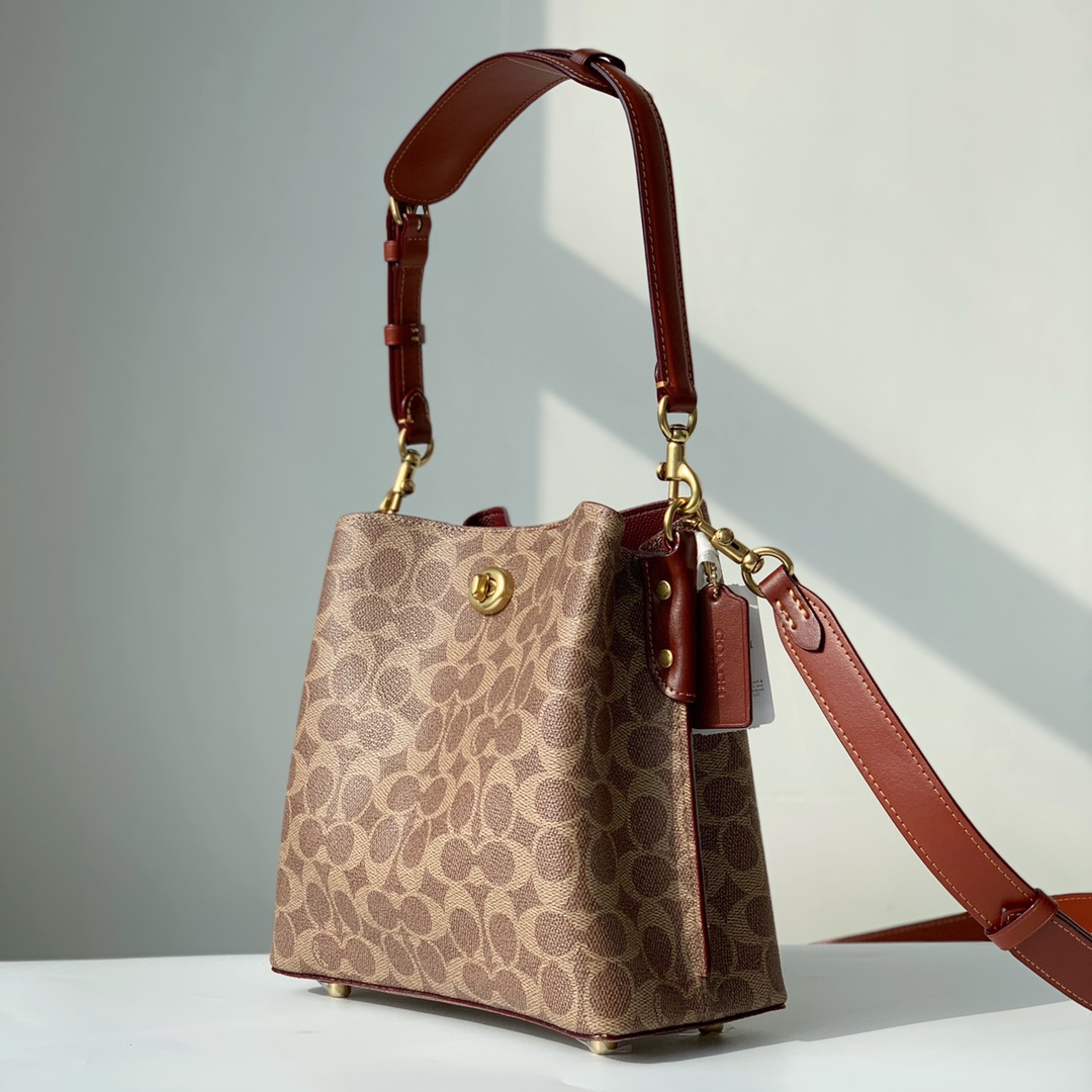 Coach ～纯原 coach蔻驰C3890 标志帆布WILLOW水桶包，印花老花单肩斜挎包