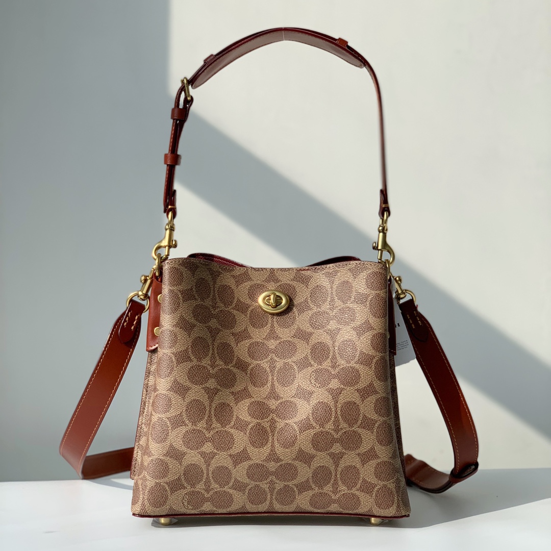 Coach ～纯原 coach蔻驰C3890 标志帆布WILLOW水桶包，印花老花单肩斜挎包