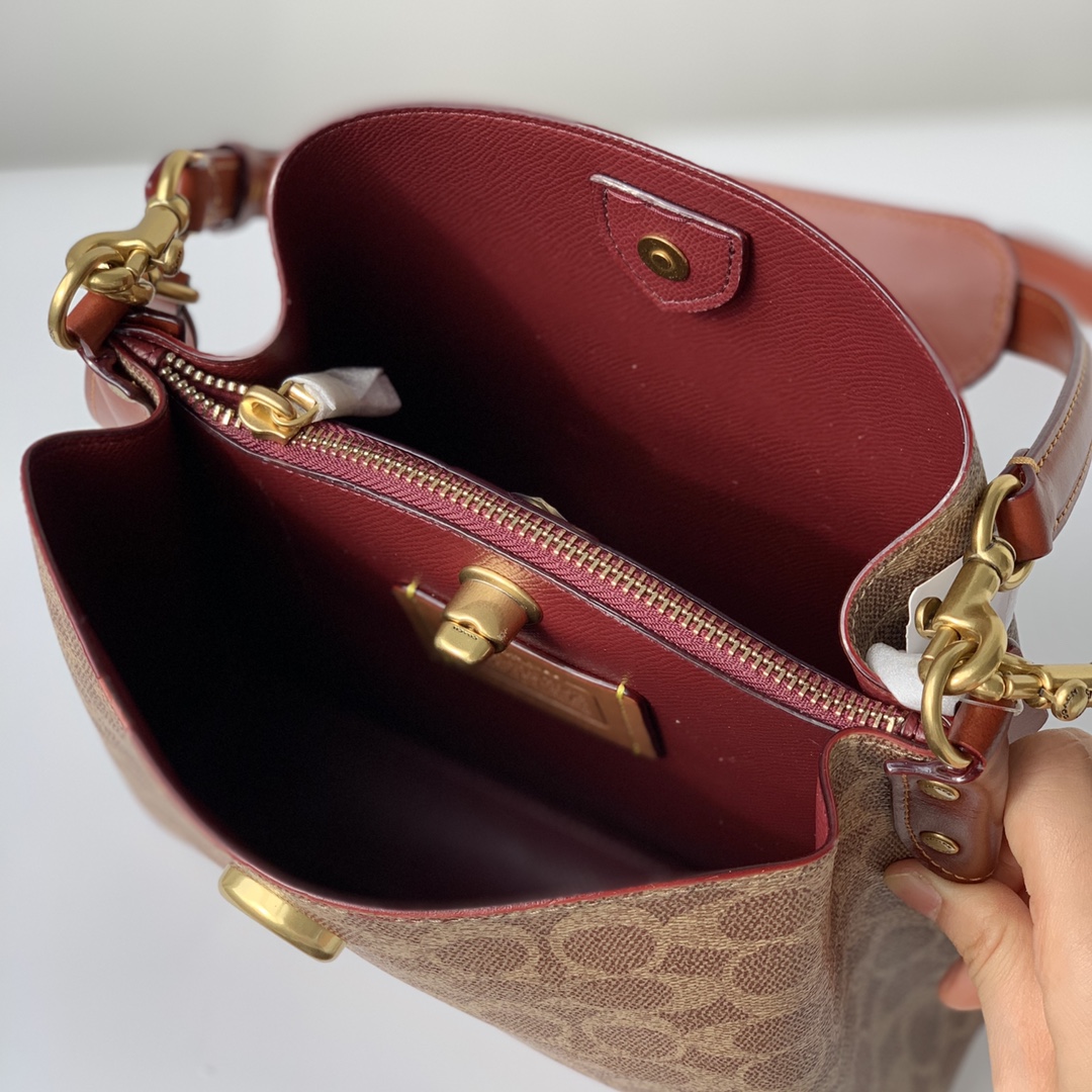 Coach ～纯原 coach蔻驰C3890 标志帆布WILLOW水桶包，印花老花单肩斜挎包