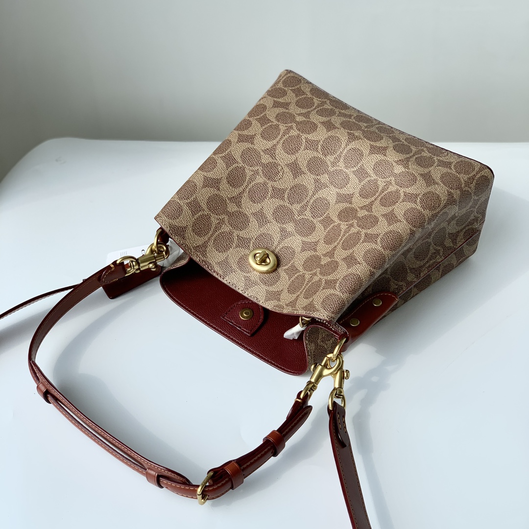 Coach ～纯原 coach蔻驰C3890 标志帆布WILLOW水桶包，印花老花单肩斜挎包
