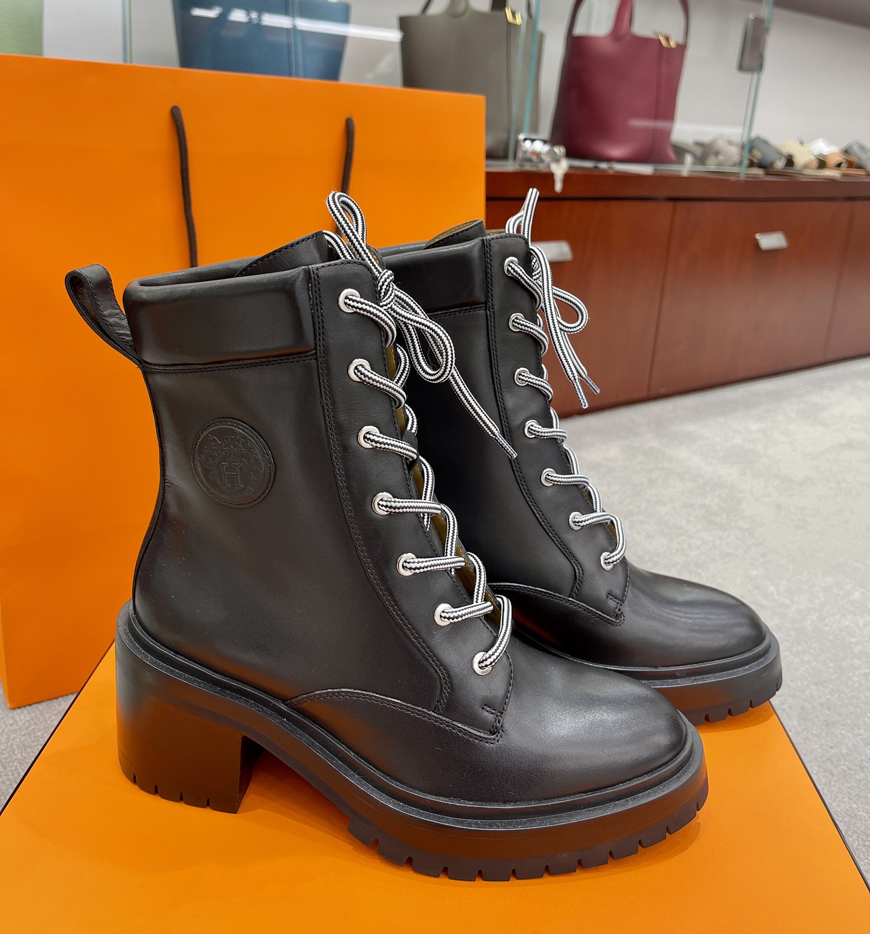 How can I find replica
 Hermes New
 Martin Boots Beige Black Calfskin Cowhide Genuine Leather Fall/Winter Collection