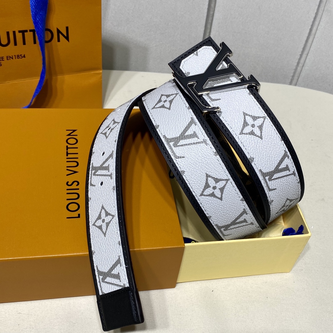 Louis Vuitton Belts Black White Splicing Men Canvas