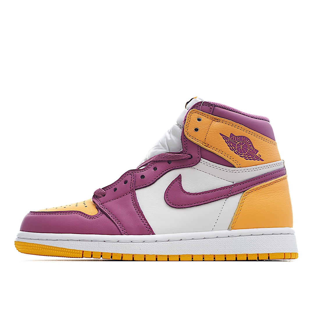 I5 莞产底面 乔丹篮球鞋Air Jordan 1 High OG “Brotherhood 乔1兄弟会 University Gold/Light Bordeaux-Whit