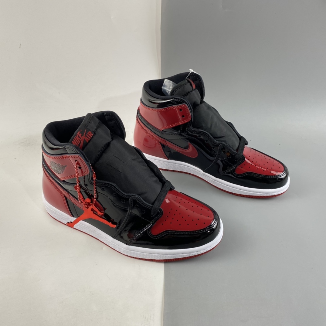 P400  Air Jordan 1 High OG ”Bred Patent” AJ1 乔1漆皮黑红575441-063