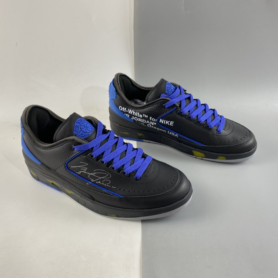 P440  Off-White x Air Jordan 2 Low 黑蓝AJ2乔2 OW联名款DJ4375-004