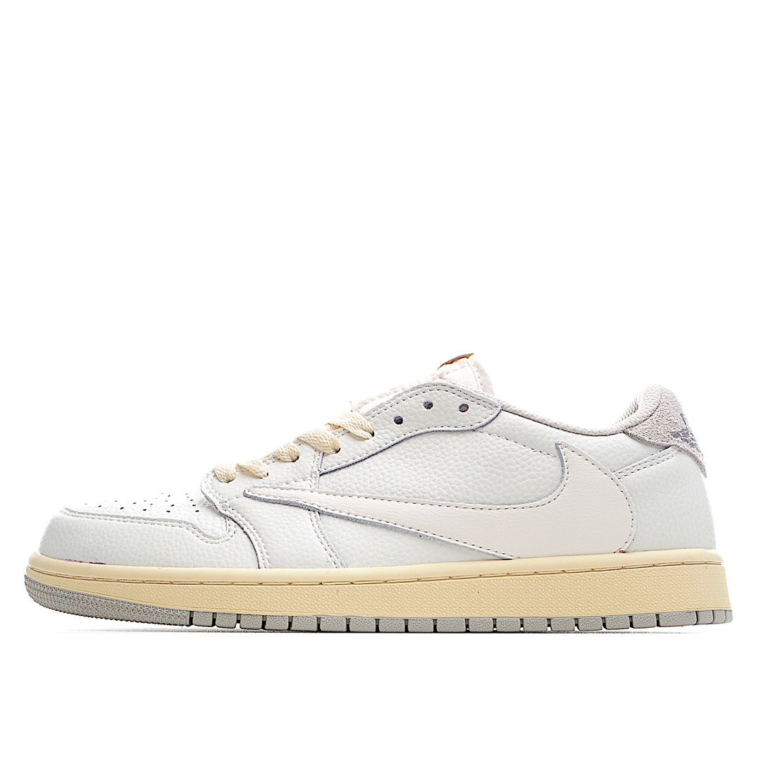 H0 Travis Scott x Air Jordan AJ1 Low TS联名倒勾低帮板鞋 DM7866-169亮点之处在于鞋侧的倒置 Swoosh 鞋面以白色牛巴革及荔枝皮的混搭设计 反转Swoosh Logo荔枝头层皮打造 错版灵感来源于洛杉矶球鞋店铺收到一双特别的错版 Air Jordan 1“Gold Toe” 的勾子倒过来 之后抄近 H0 00美元 研发出反向勾的设计
