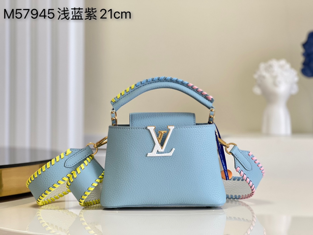 Louis Vuitton LV Capucines AAAAA+
 Bags Handbags Blue Light Purple Weave Mini M57945