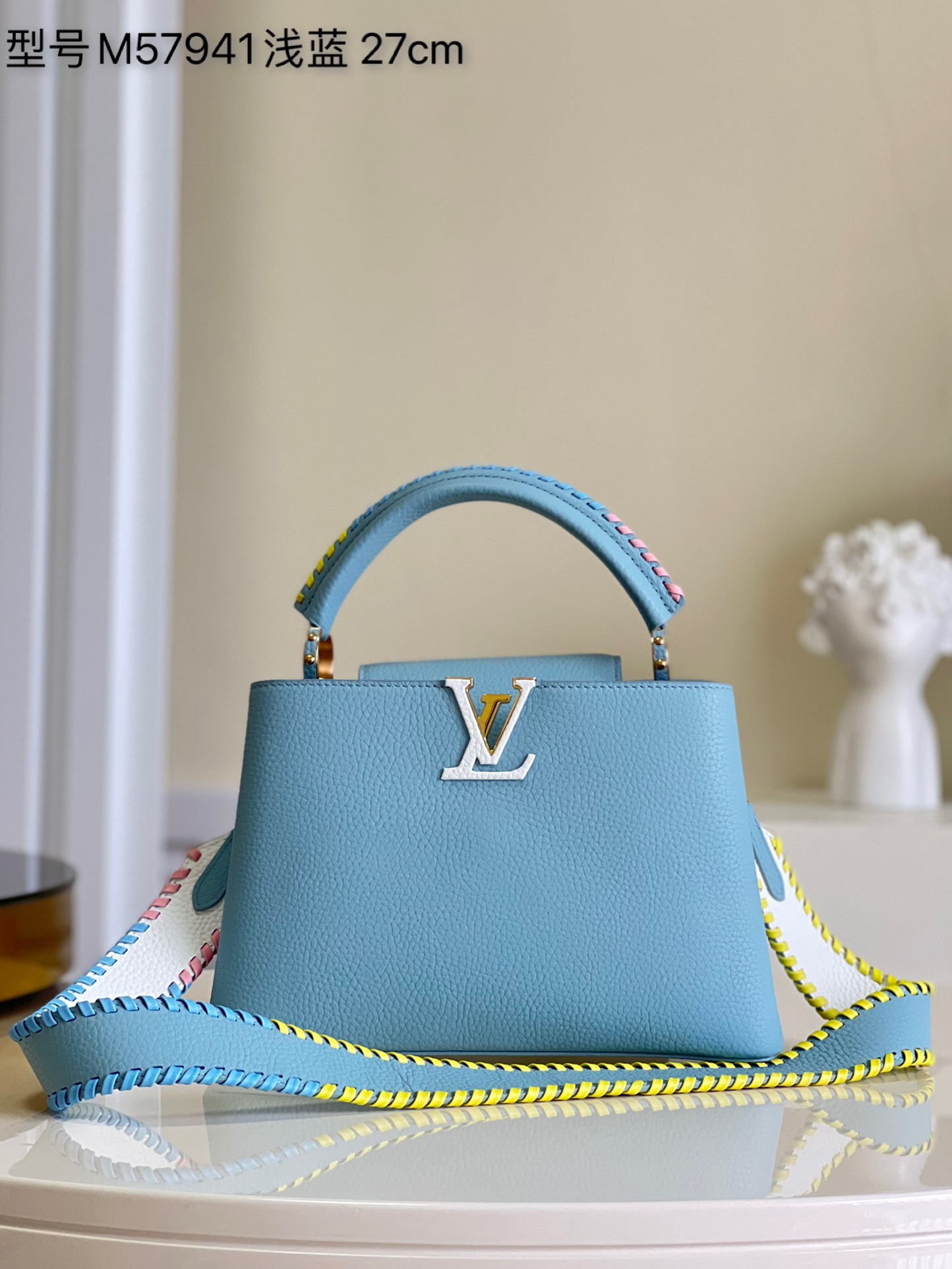 Louis Vuitton LV Capucines Bags Handbags Blue Light Weave Taurillon M57941