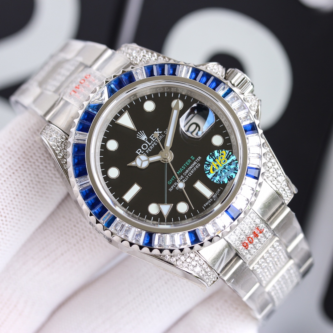 Caja al por mayor Hong Kong🇭🇰Correo directo ¡Versión personalizada Rolex GMT-Master II con diamante en la parte poste…