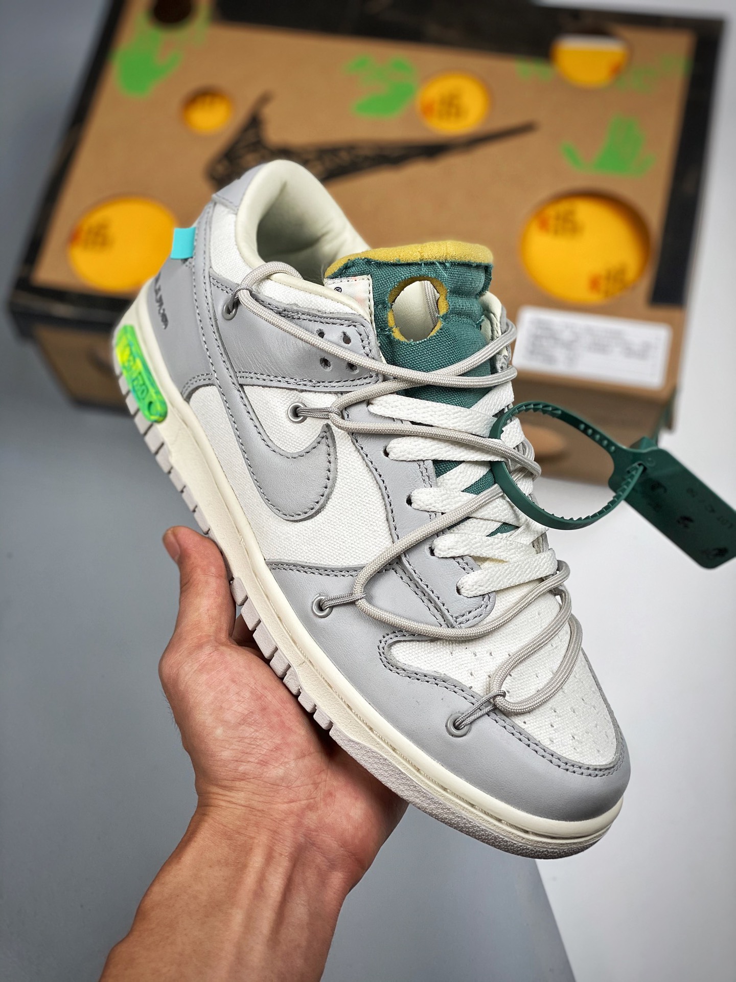 Off-White x Nike Dunk Low NO.42 Cordones grises hebilla verde, producción pura original de fábrica grande, nivel de zap…
