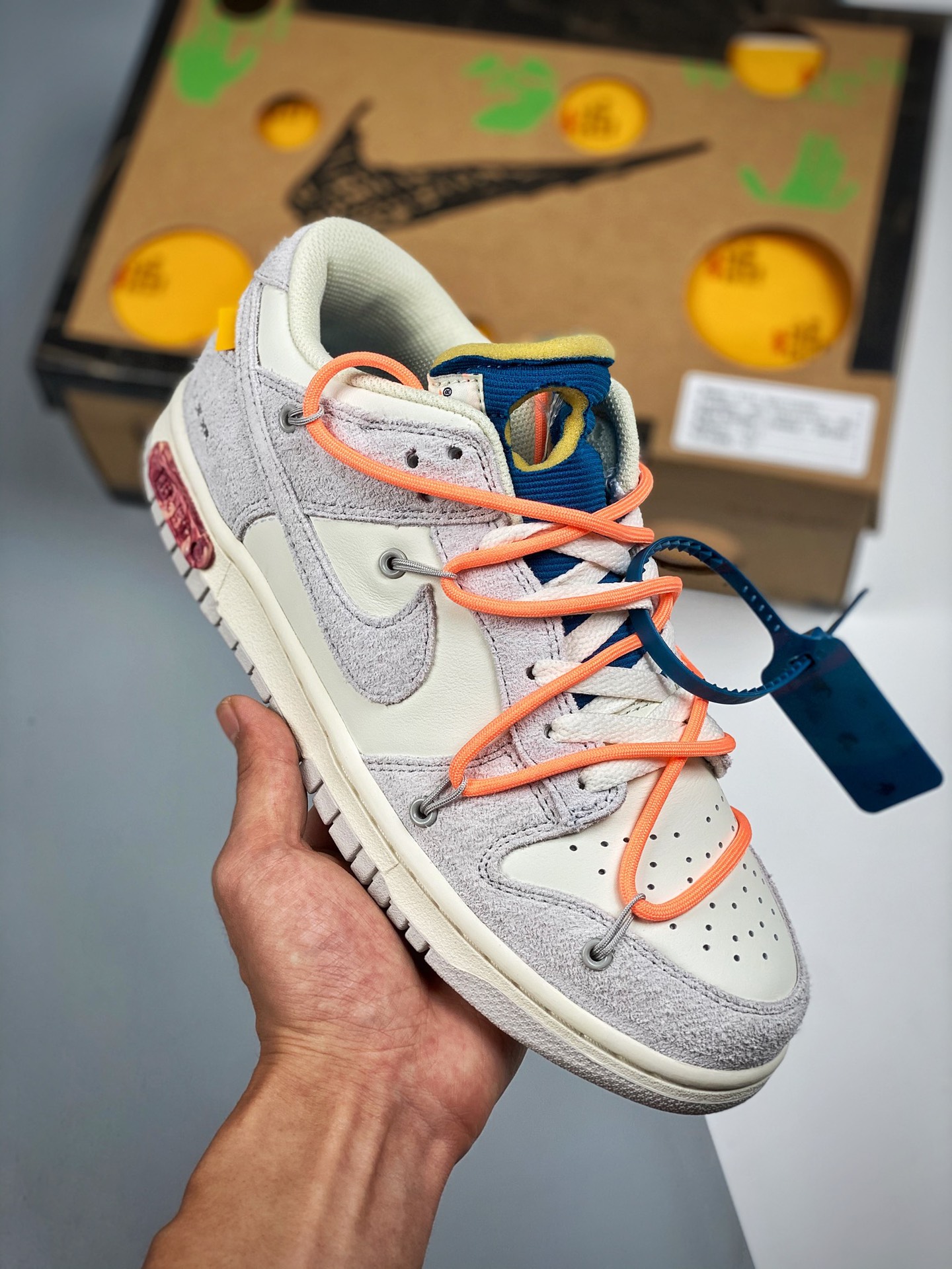 Off-White x Nike Dunk Low NO.19 Cordones naranjas hebilla azul, producción pura original de fábrica grande, nivel de za…