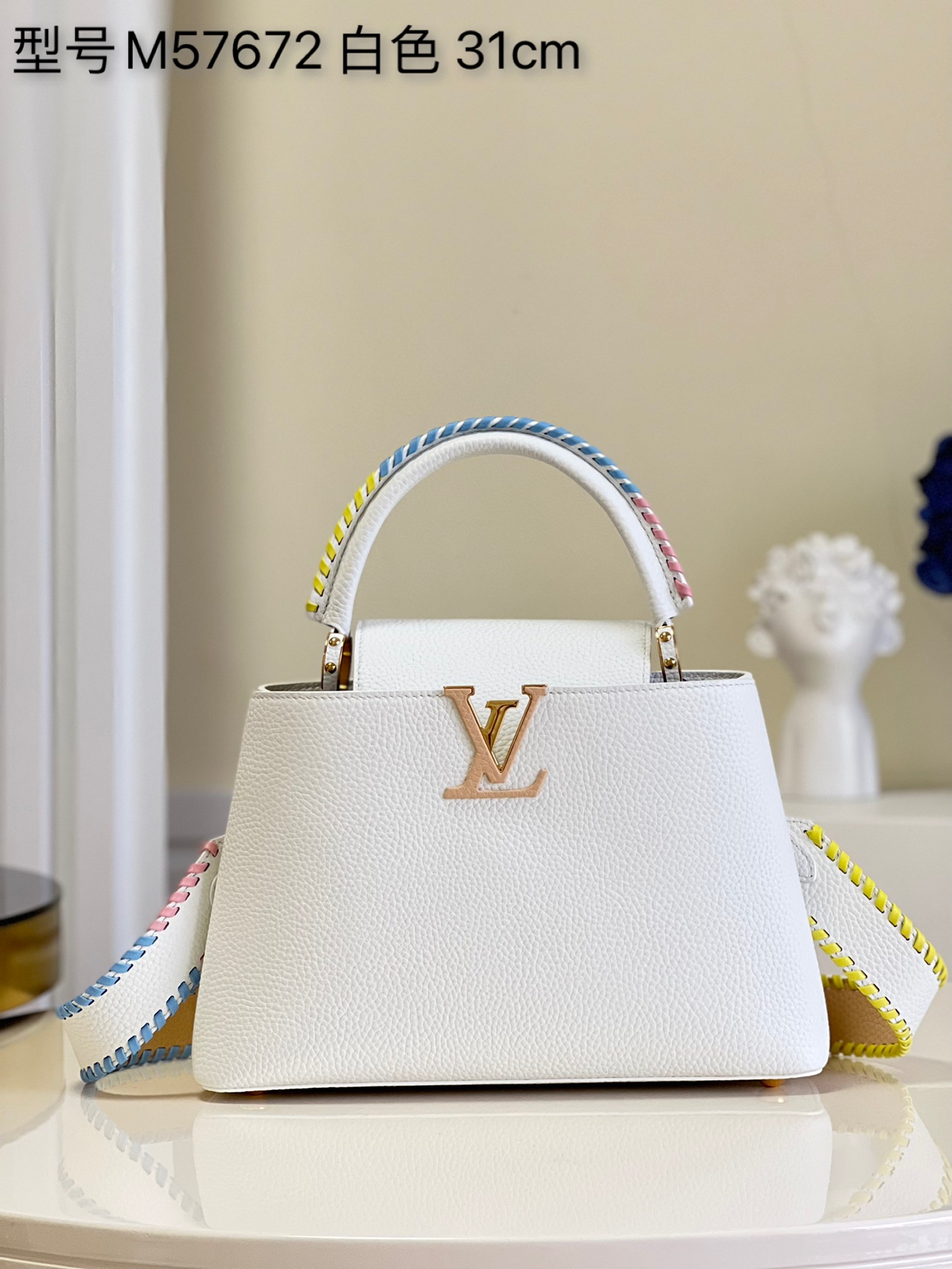 Wholesale Designer Shop
 Louis Vuitton LV Capucines Bags Handbags White Weave Calfskin Cowhide M57672