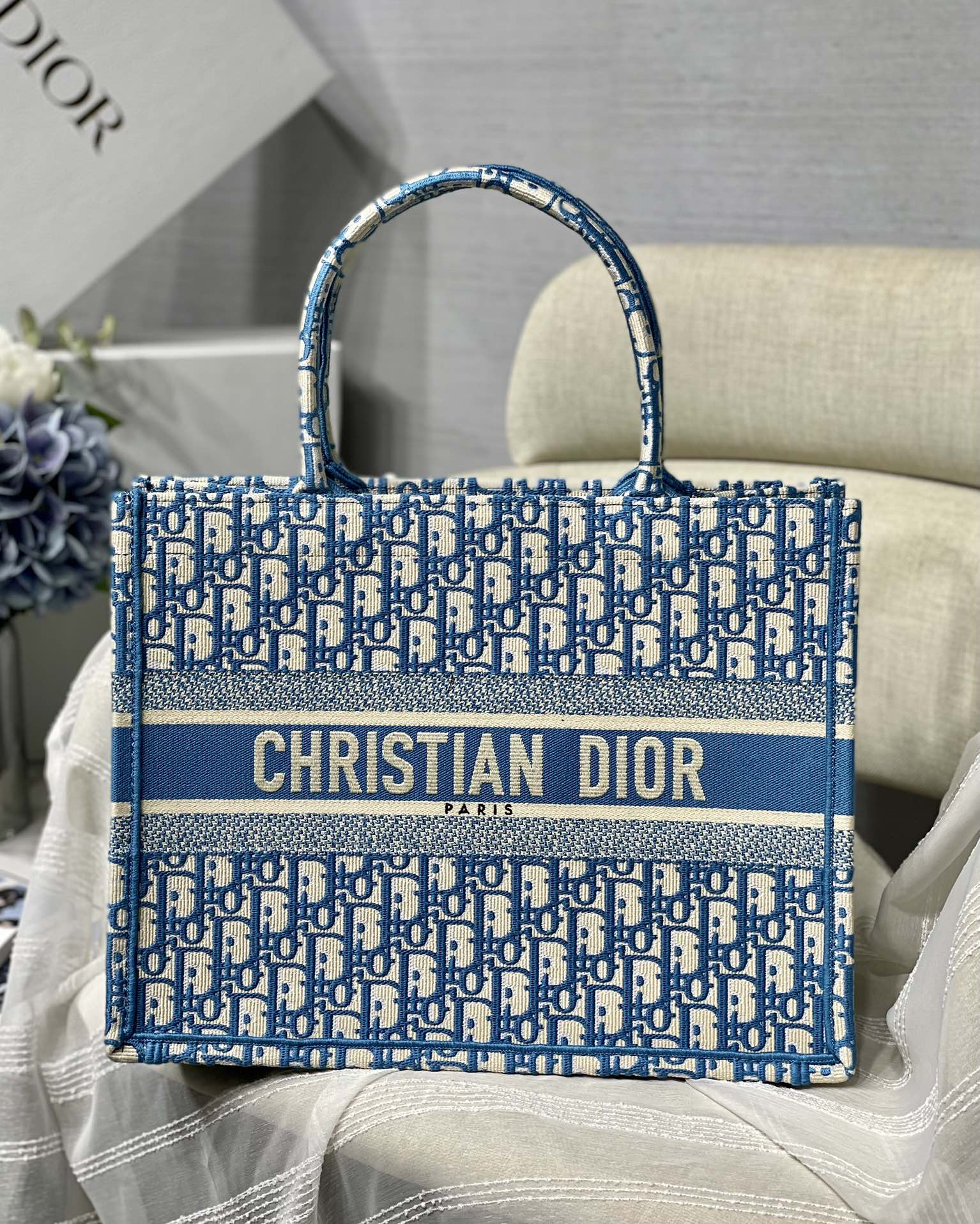 Dior Book Tote Tote Bags Blue Oblique