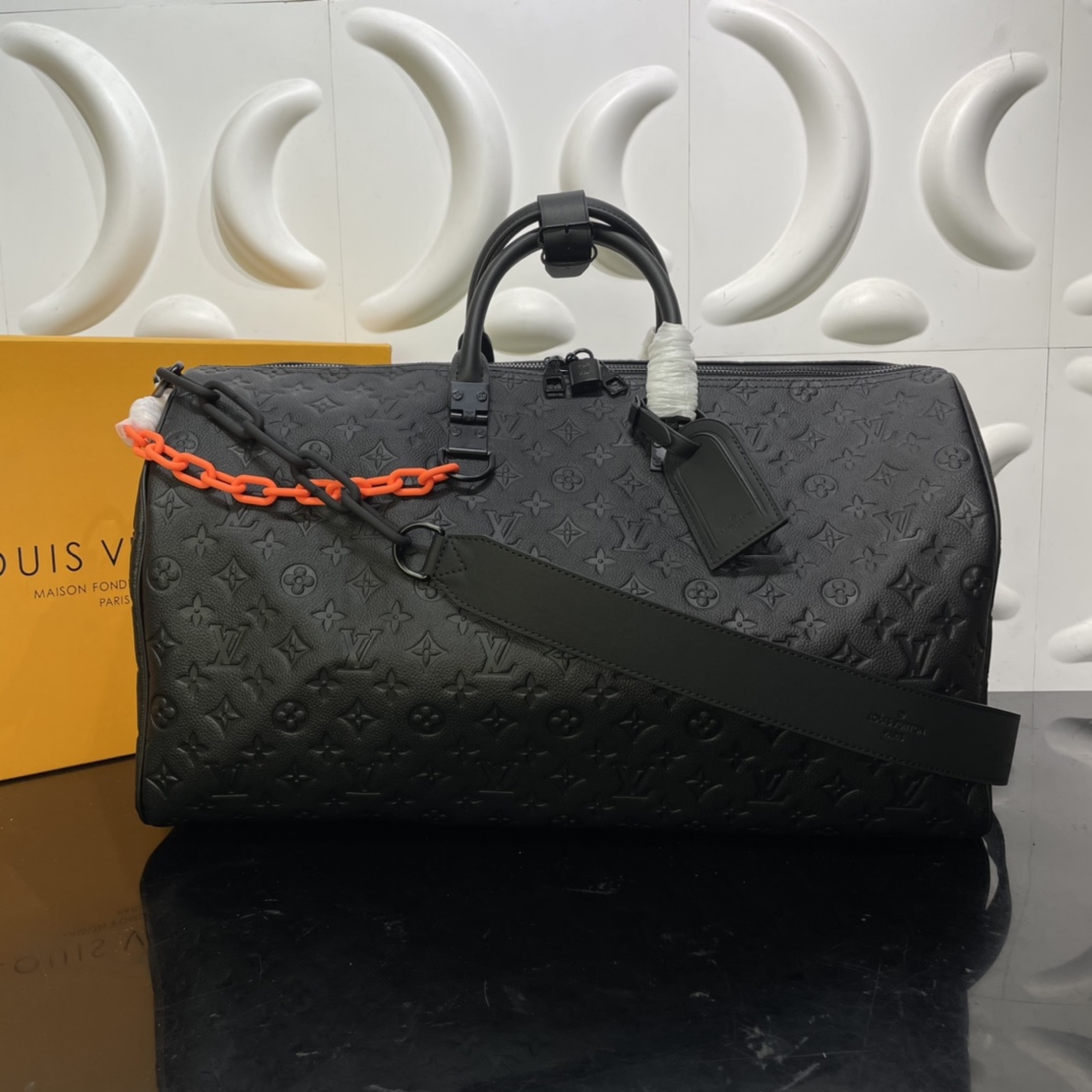 Louis Vuitton LV Keepall Travel Bags Black Orange Red Taurillon Cowhide Fabric Fashion M44470