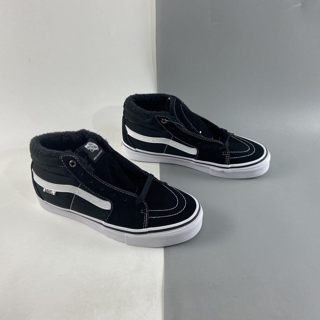 P160   VANS Sk8-Mid Pro范斯中帮黑色白条加绒专业板鞋 VN0A347UY28
