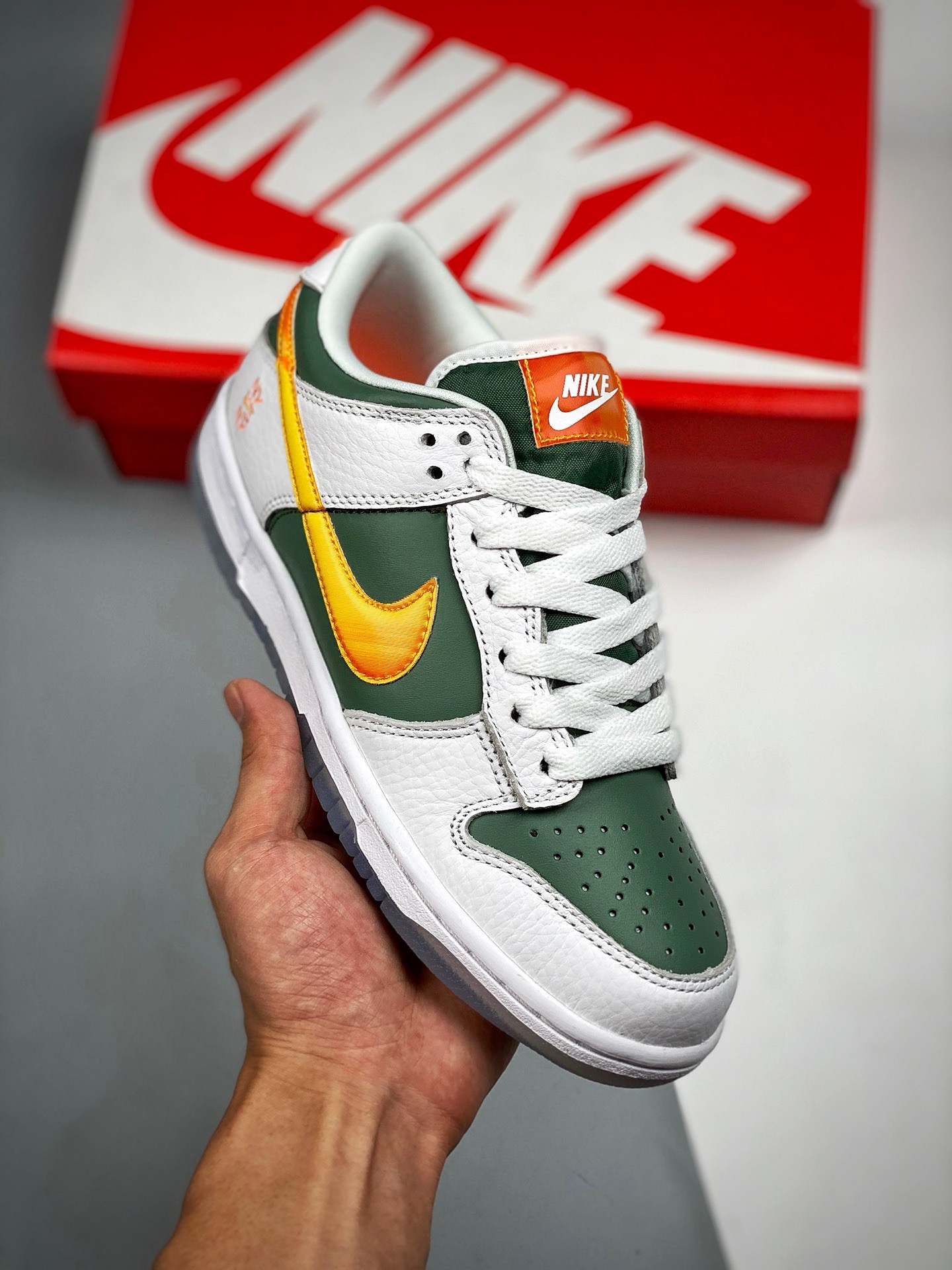 NK Dunk LOW Pro Blanco Verde Naranja Material de piel original de primera capa, versión exclusiva procesada por destila…
