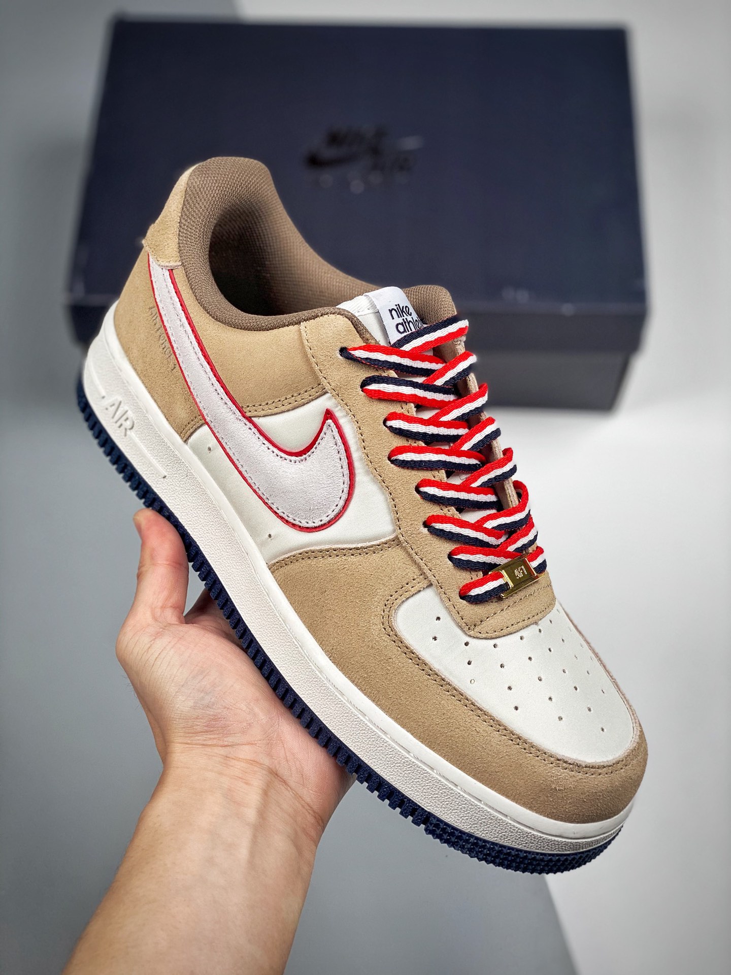 Nike Air Force 1 Low Crema Rojo Marrón, Horma y Plantilla Originales, Auténtica Forma de Air Force, Enfocado en el Cana…