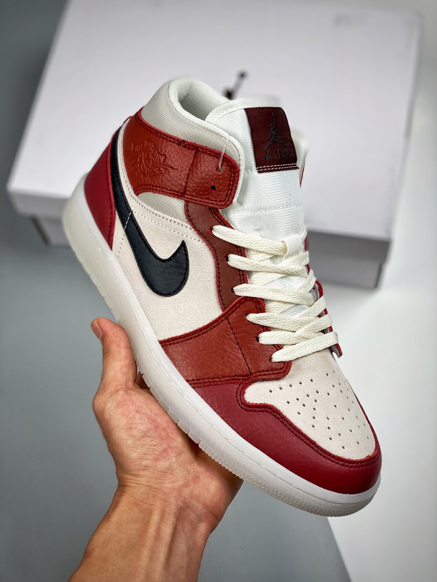 Air Jordan 1 Mid Rojo y Azul Yin Yang Serie Mid Nueva Remesa Suela Original con Molde Original Piel Personalizada de Fá…