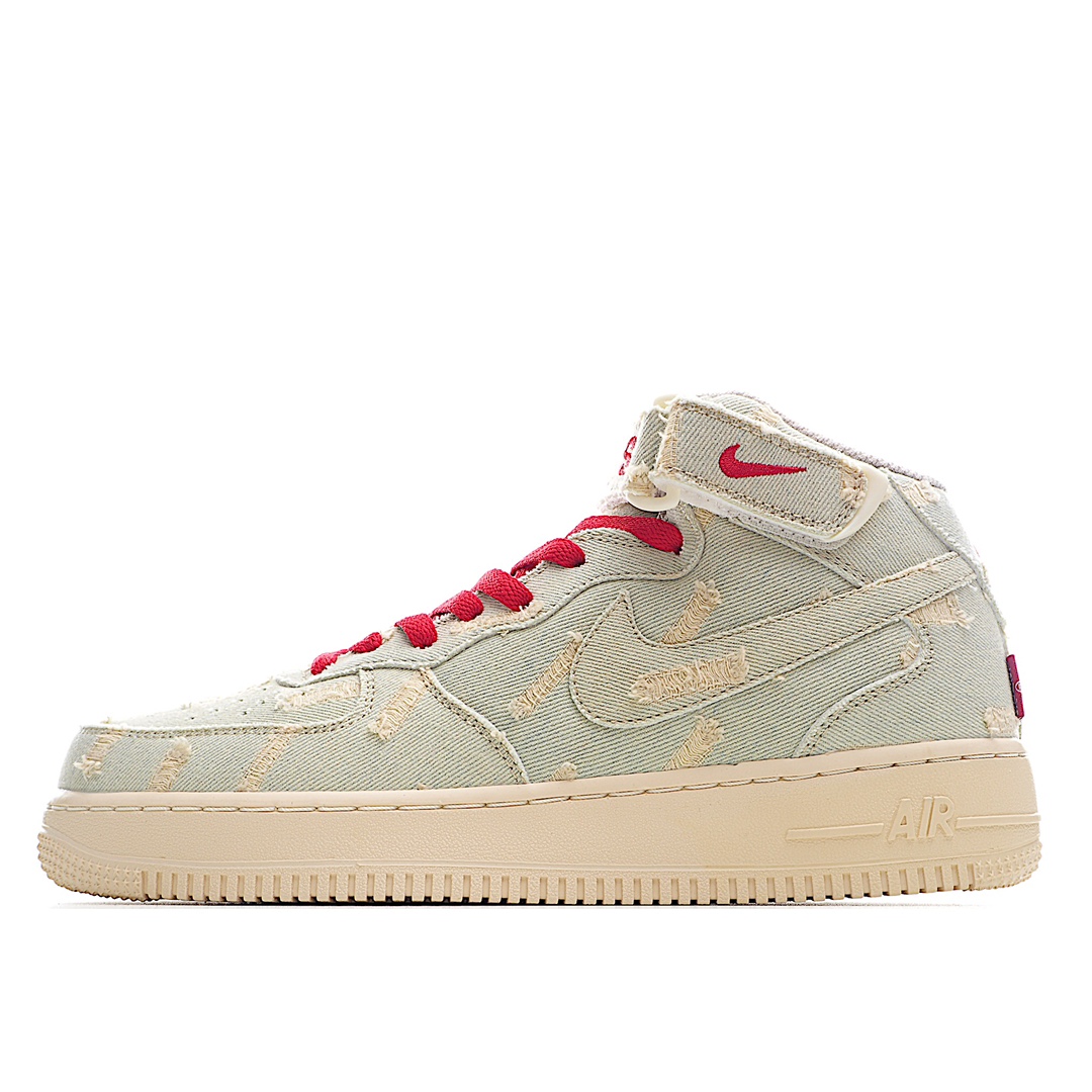 H5 Nike Air Force 1 Mid 空军一号中帮 李维斯 水洗做旧牛仔客供模具、原材料，内置全掌Solo 原楦头纸板 🏻 打造最完美空军鞋型 专供实体专柜混卖