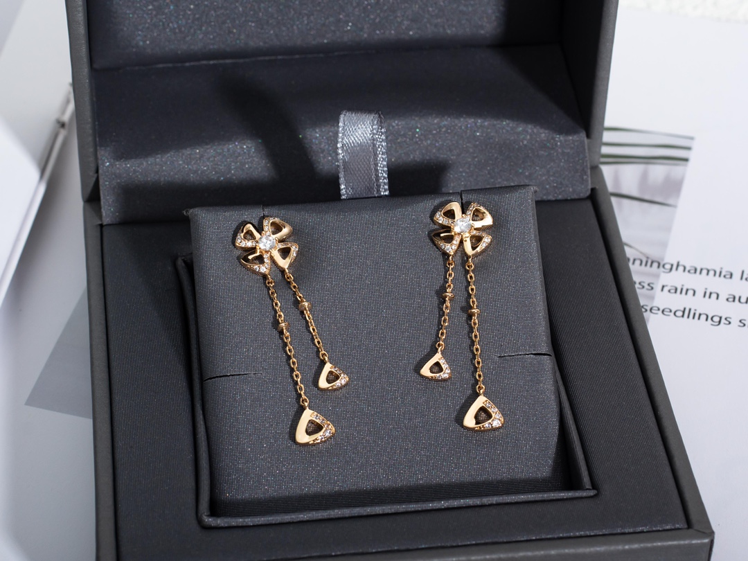 Bvlgari Earrings Gold Flower Tassel